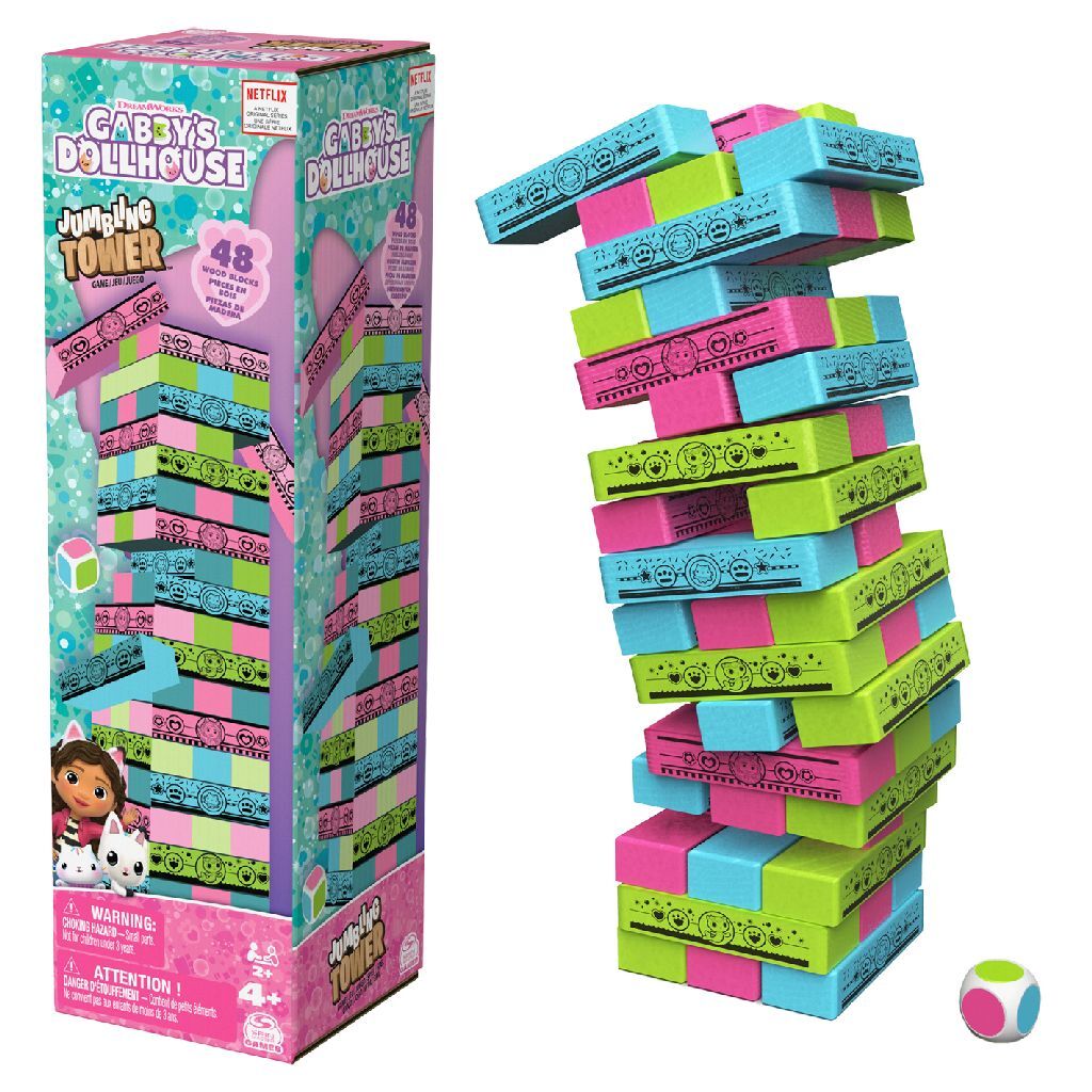 Spin Master Gabby #039;s dollhouse jumbling tower blokkentoren spel met 48 houten blokjes