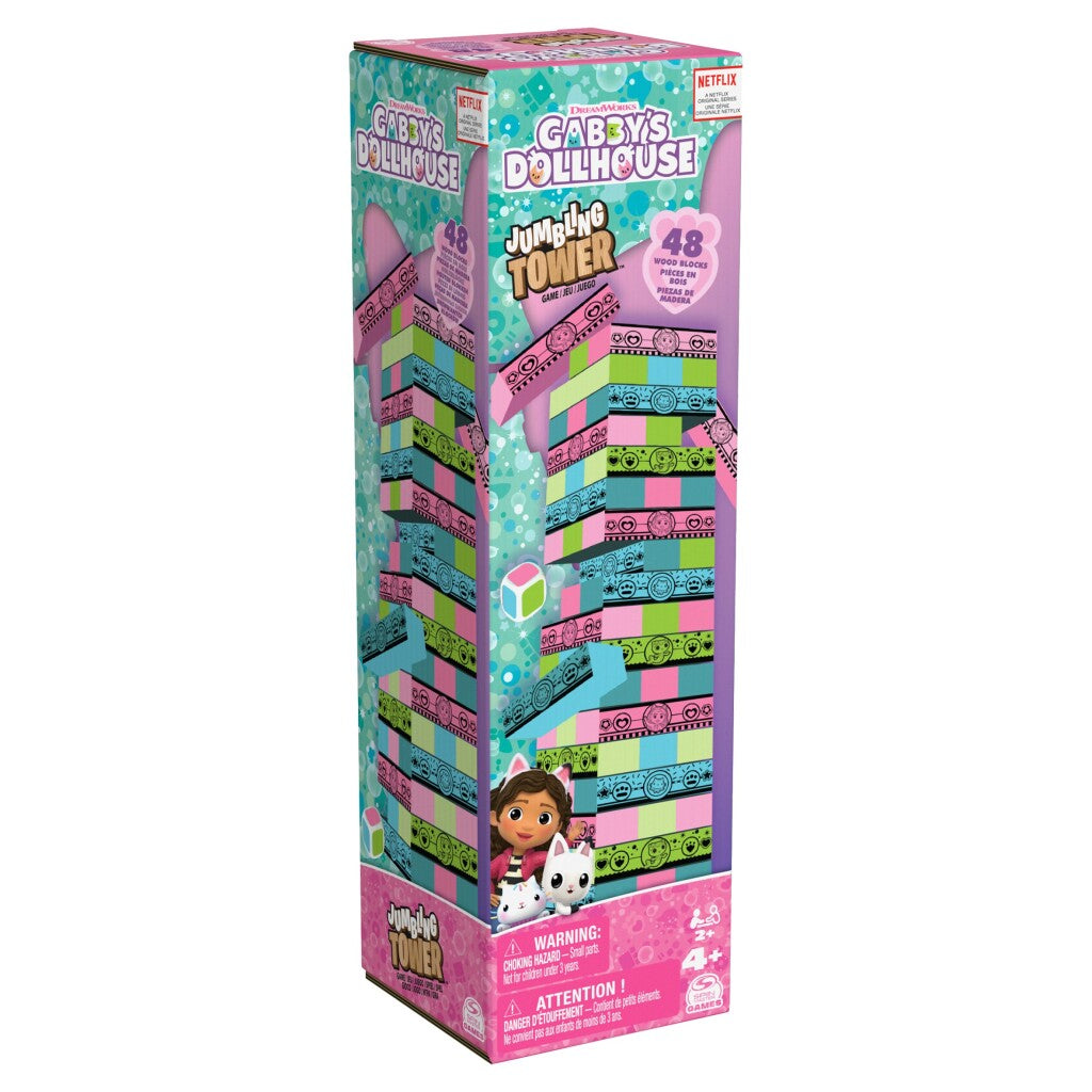 Spin Master Gabby #039;s dollhouse jumbling tower blokkentoren spel met 48 houten blokjes