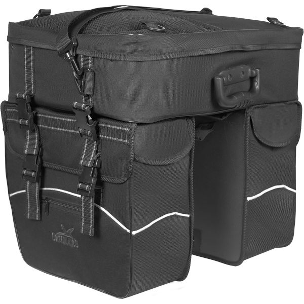 Greenlands Dubbele fietstas touring 600d polyester 25 liter 35 x 47 x 15 cm - zwart met reflectie