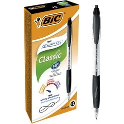 Balpen Bic Atlantis zwart grip navulbaar drukknop clip