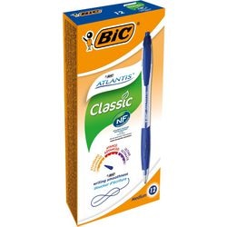 Balpen Bic Atlantis blauw grip navulbaar drukknop clip