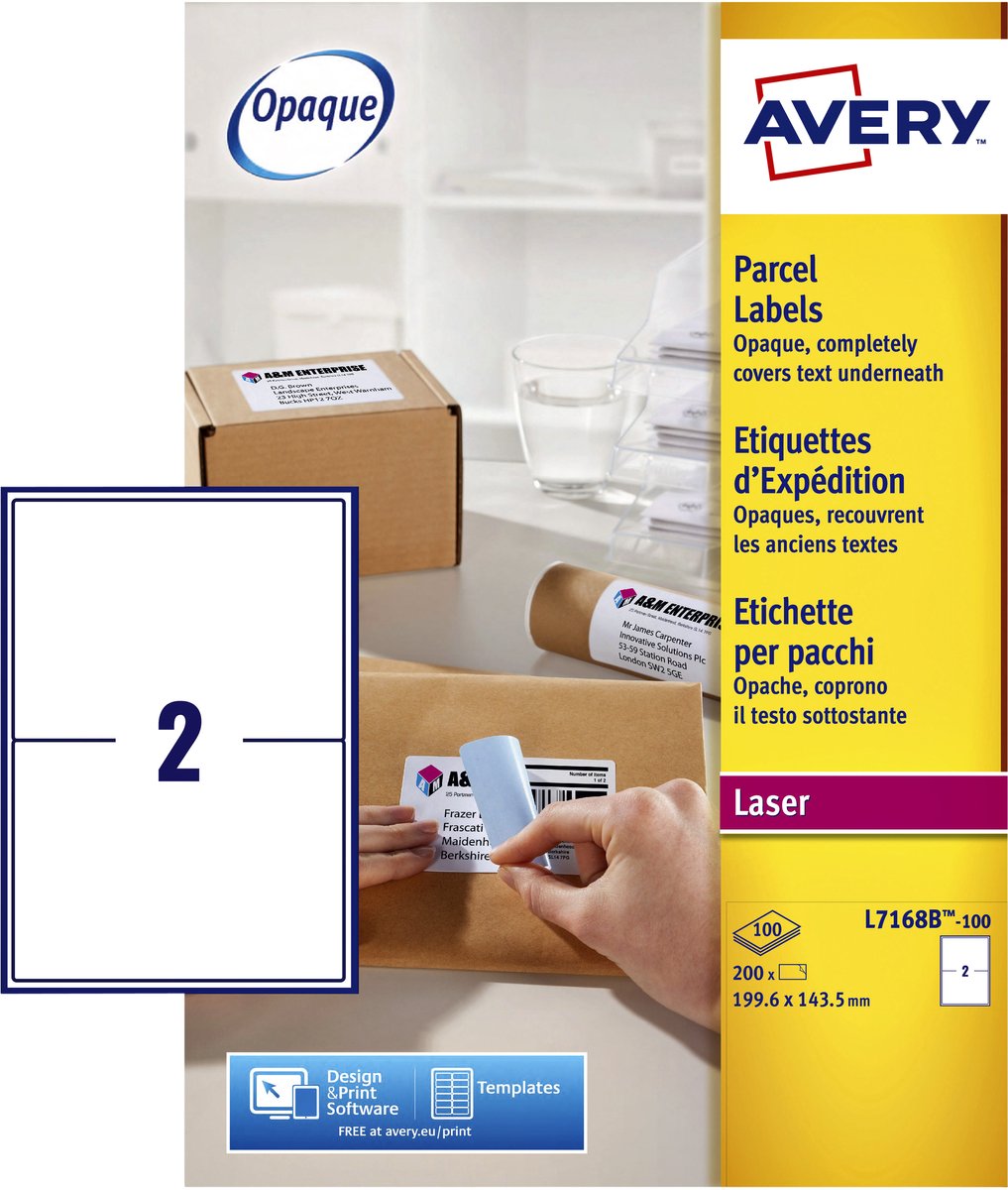 Verzendetiket Avery Block-out - 199 - 6x143 - 5mm wit doos 100 vel - 2 etiketten per vel