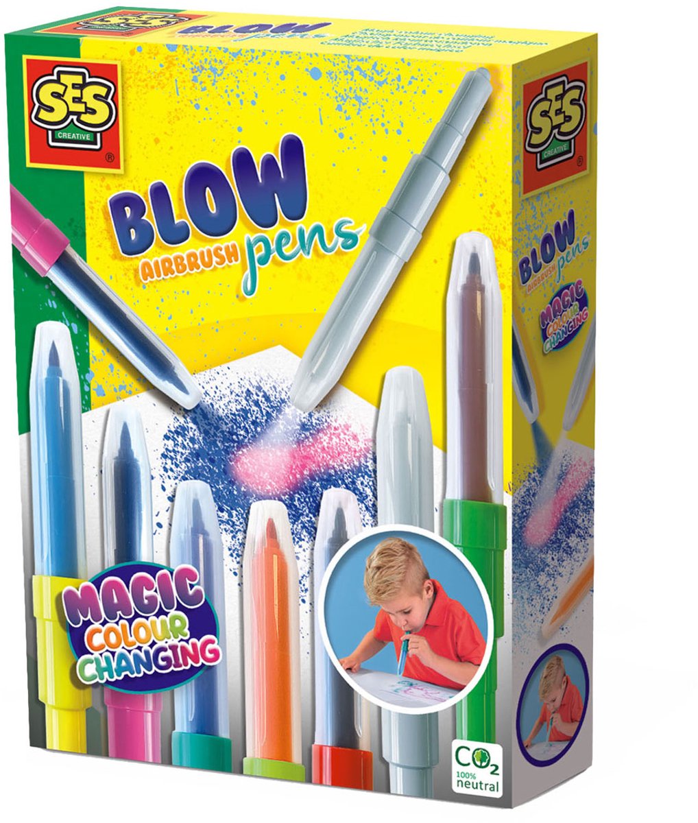 SES Creative - blow airbrush pens - magisch kleurveranderen - tweekleurige blaasstiften - goed uitwasbaar - met kleur veranderende blaasstift