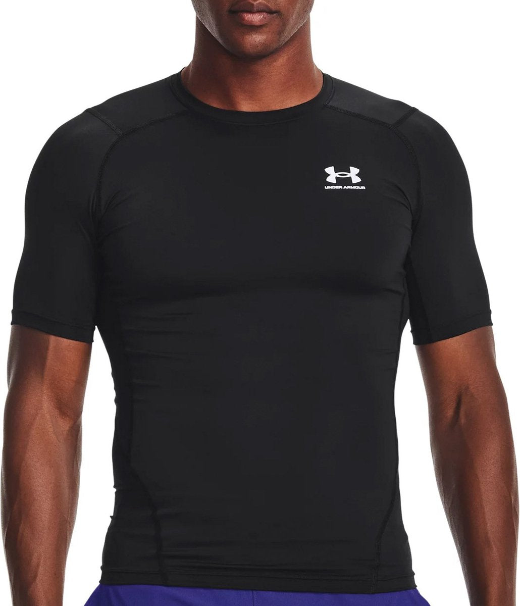 Under Armour ua hg armour comp ss-blk heren sportshirt - zwart - wit