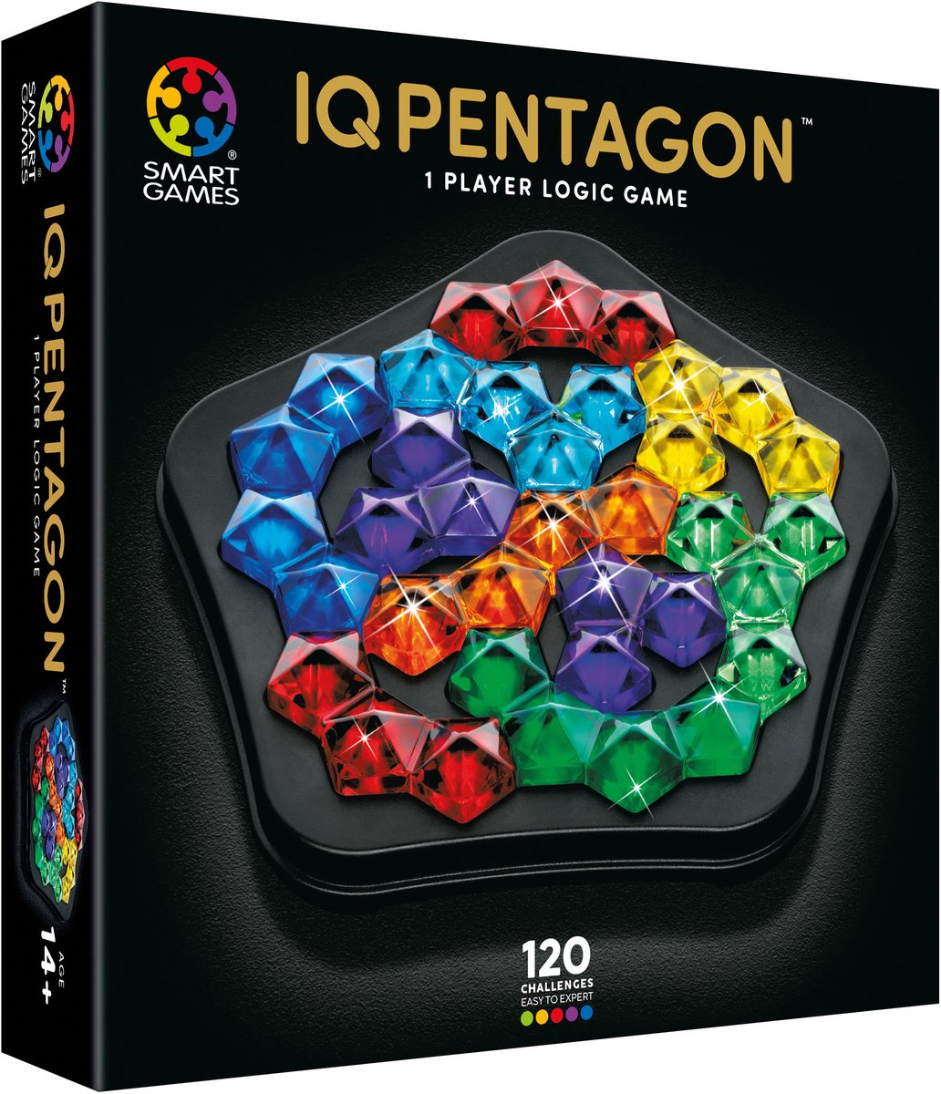 SmartGames iq pentagon deluxe - iq deluxe logisch denkspel premium breinbreker - geometrische puzzel met 120 opdrachten - luxe vijfhoek puzzel - solospel voor tieners en volwassenen - premium cadeau vanaf 14 jaar