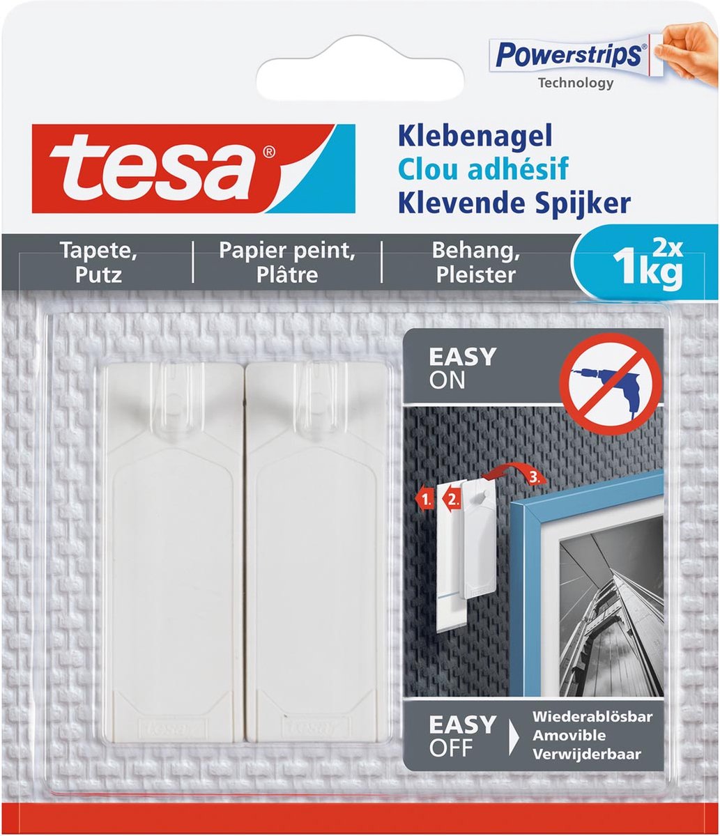 Tesa Klevende spijker ® behang en pleisterwerk 1kg wit 2 stuks