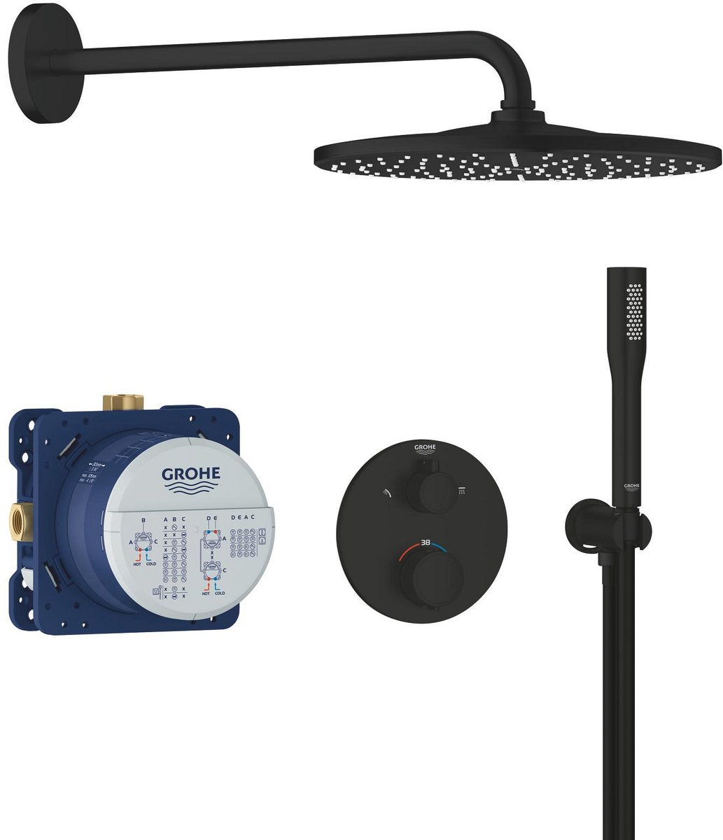 GROHE precision inbouwdouche - met thermostaatkraan - vitalio rain mono 310 hoofddouche (1 straalsoort) vitalio get stick handdouche (1 straalsoort) - rond design - matte black
