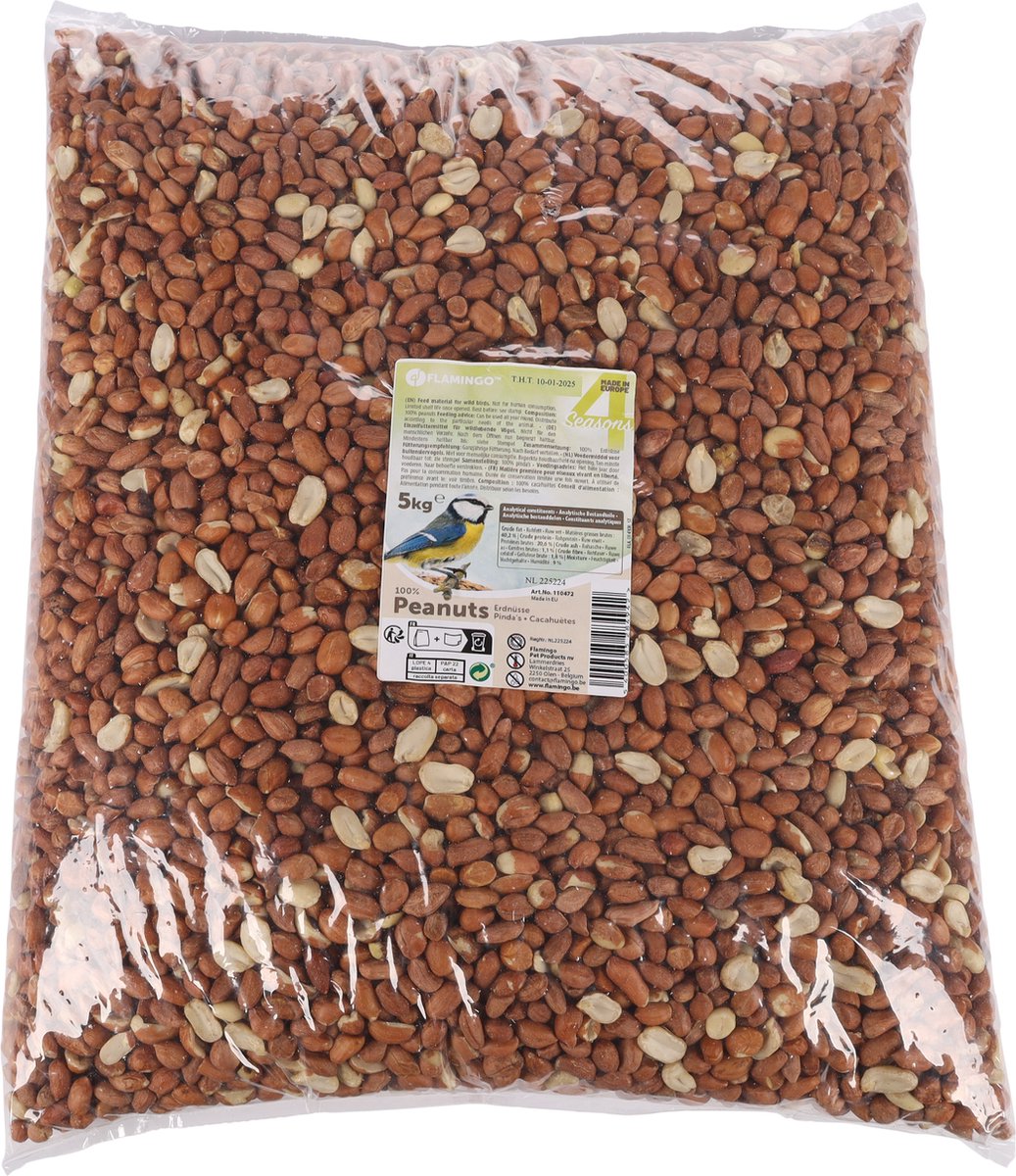 Flamingo Vogelvoer – four seasons gepelde pinda’s – 5 kg – energierijk voedzaam – voor buitenvogels