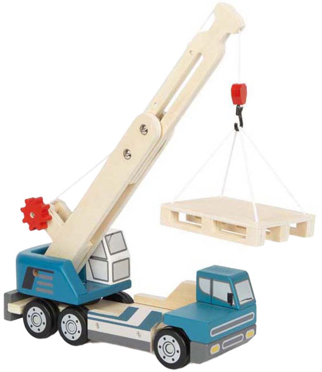 Small Foot - houten kraanwagen blauw met pallet