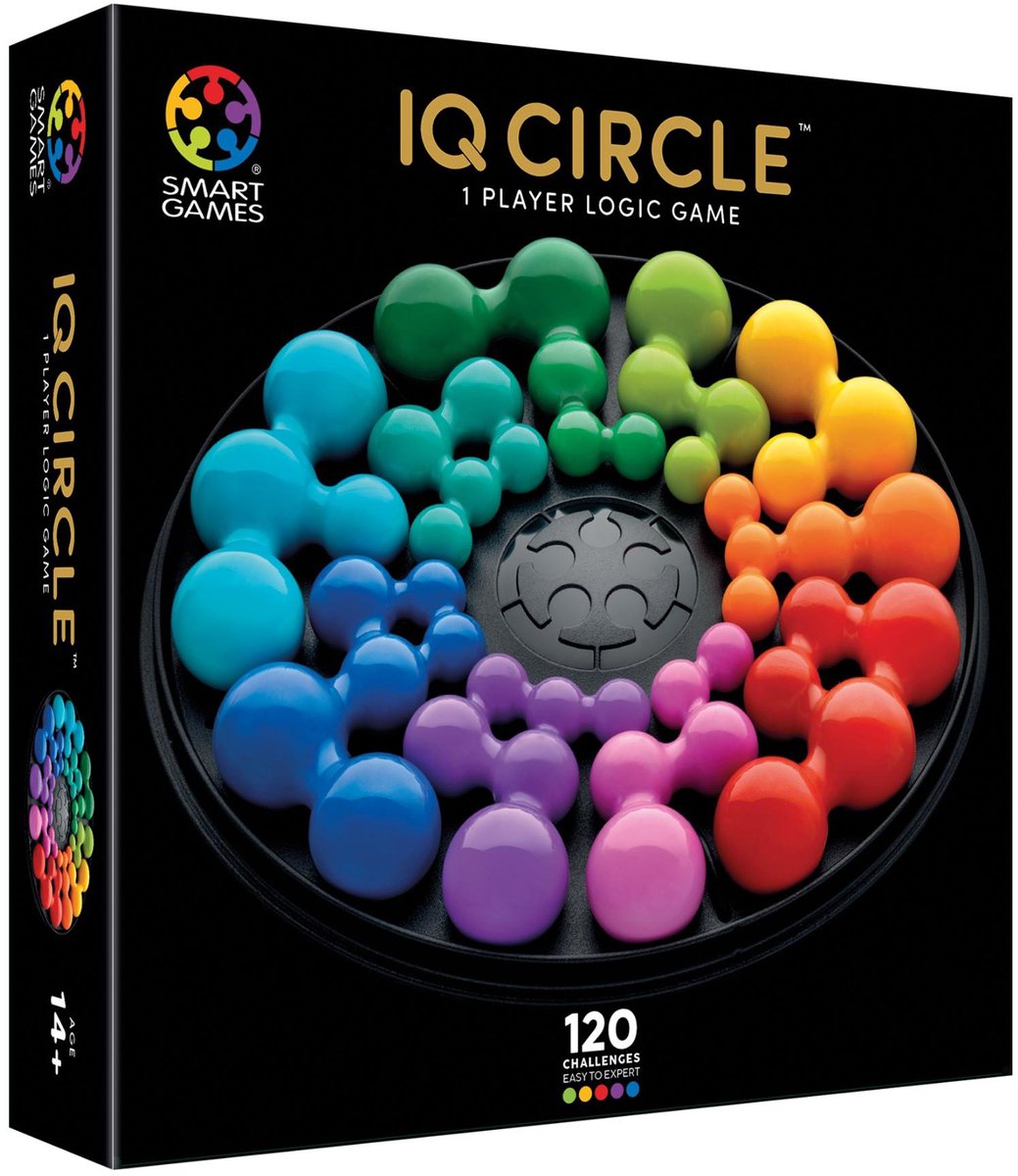 SmartGames iq circle deluxe - iq deluxe logisch denkspel premium breinbreker - geometrische puzzel met 120 opdrachten - luxe cirkel puzzel - solospel voor tieners en volwassenen - premium cadeau vanaf 14 jaar