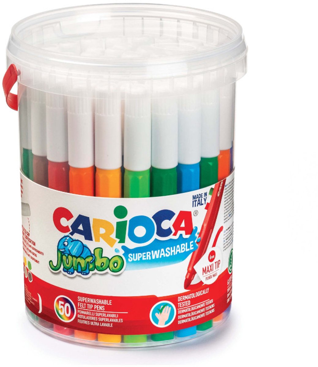 Carioca jumbo stiften - 50 stuks in pot - maxi-punt 6 mm - afwasbaar - kleurstiften voor kinderen