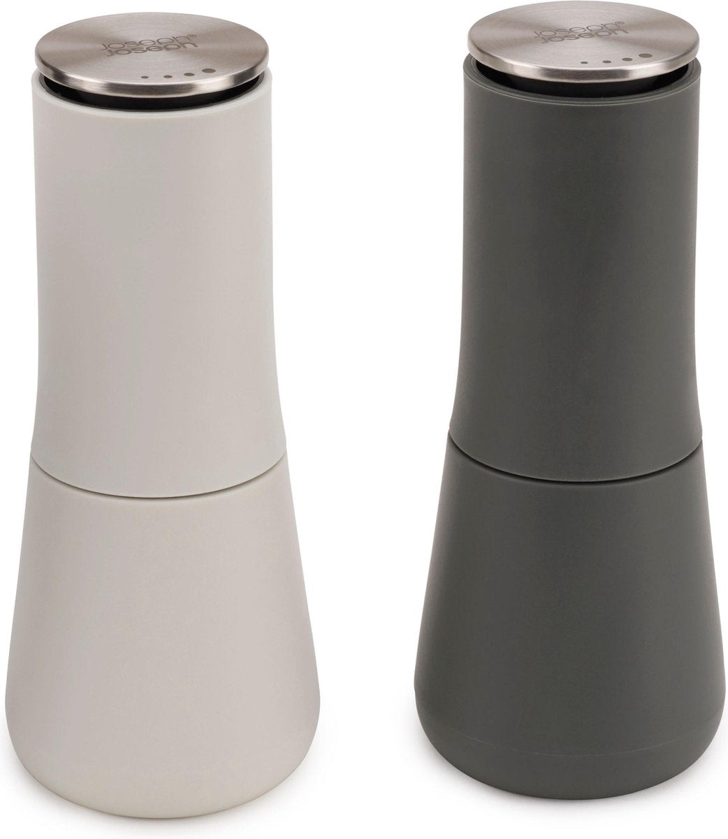 Joseph Joseph milltop zout- en pepermolenset – antiknoei design – instelbare maalgraad - grijs – 2-delig