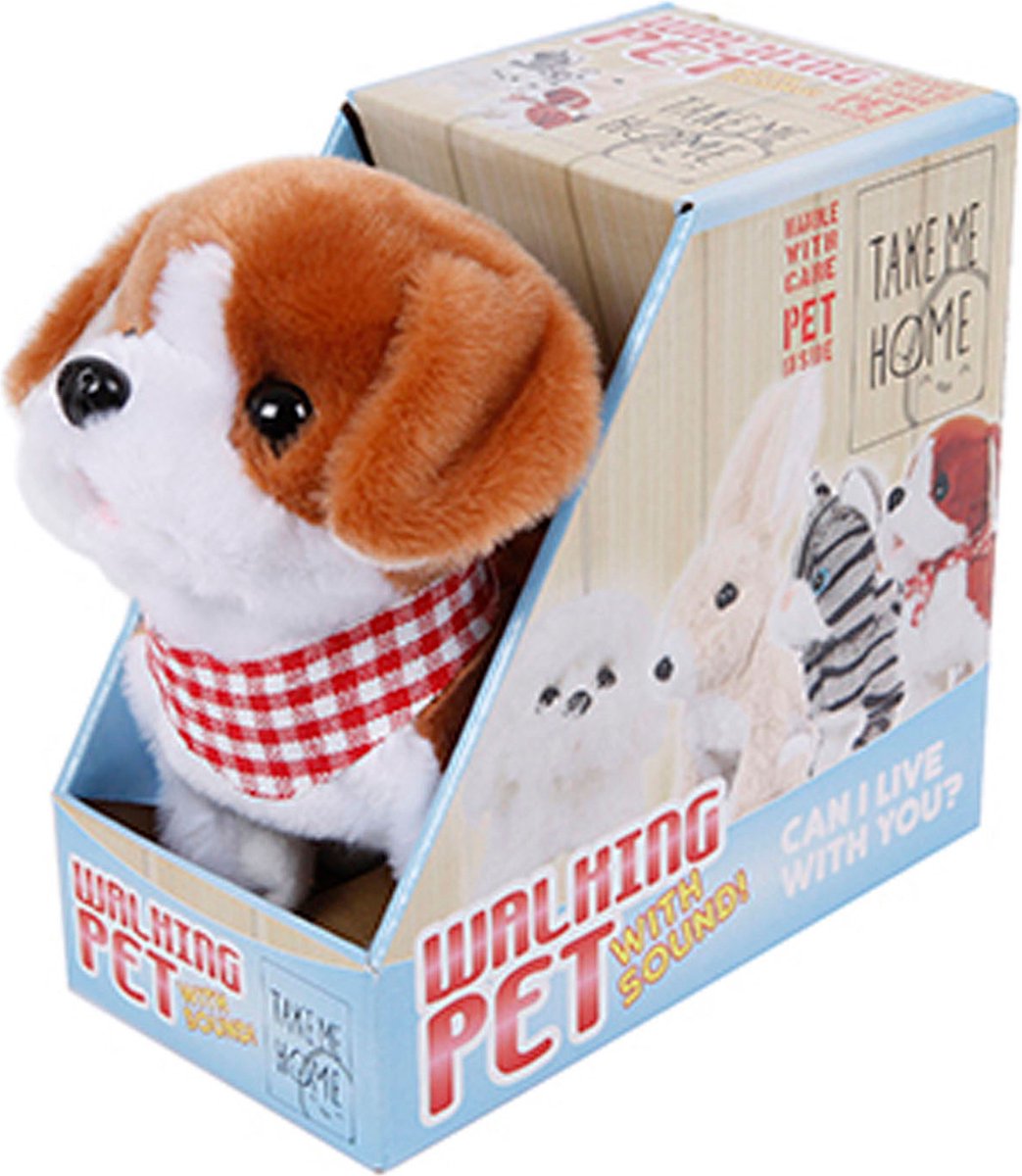 Take Me Home loophond pluche 17 cm junior wit bruin
