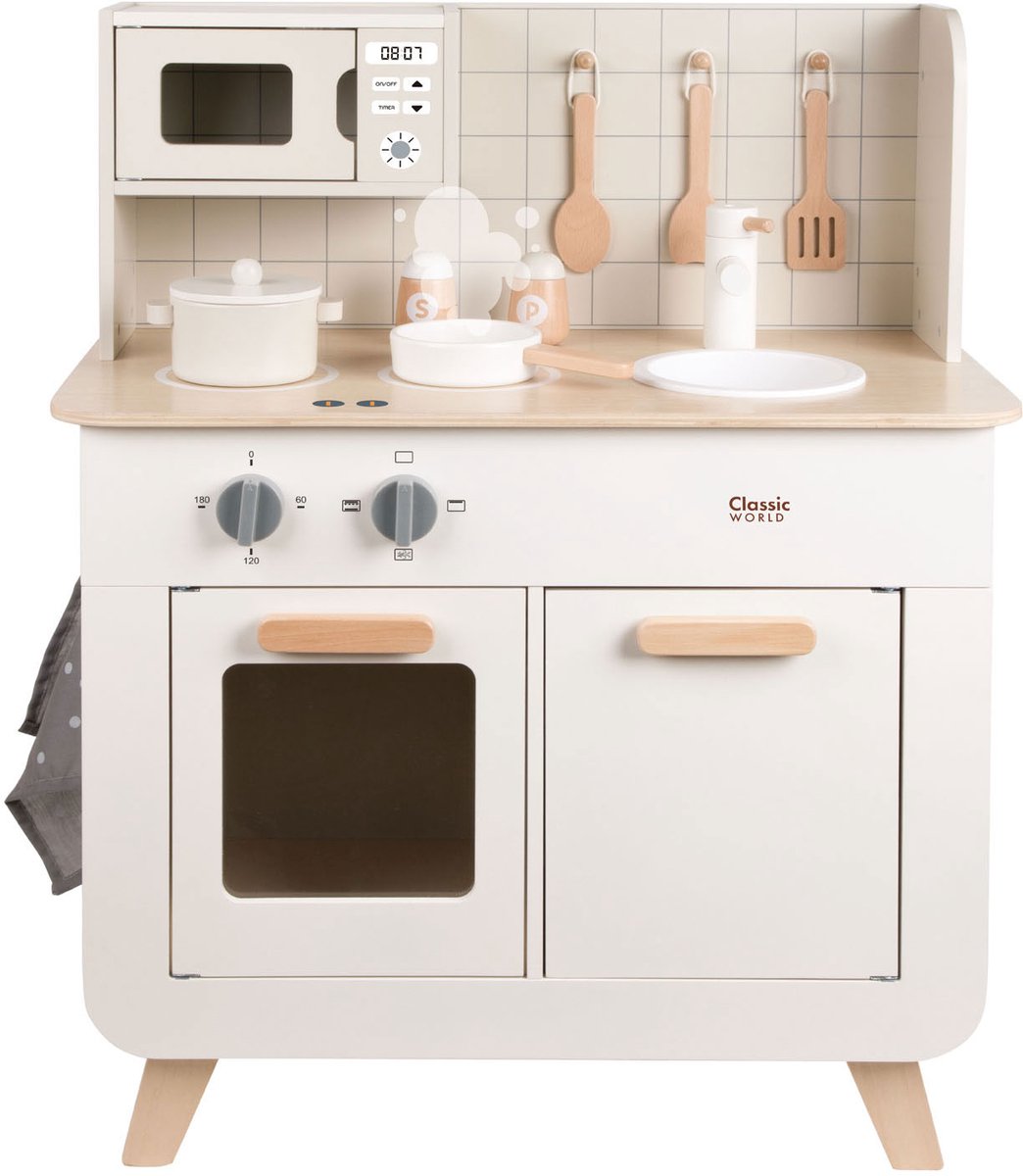 Classic World houten speelkeuken chef 11-delig speelgoedkeuken wit.
