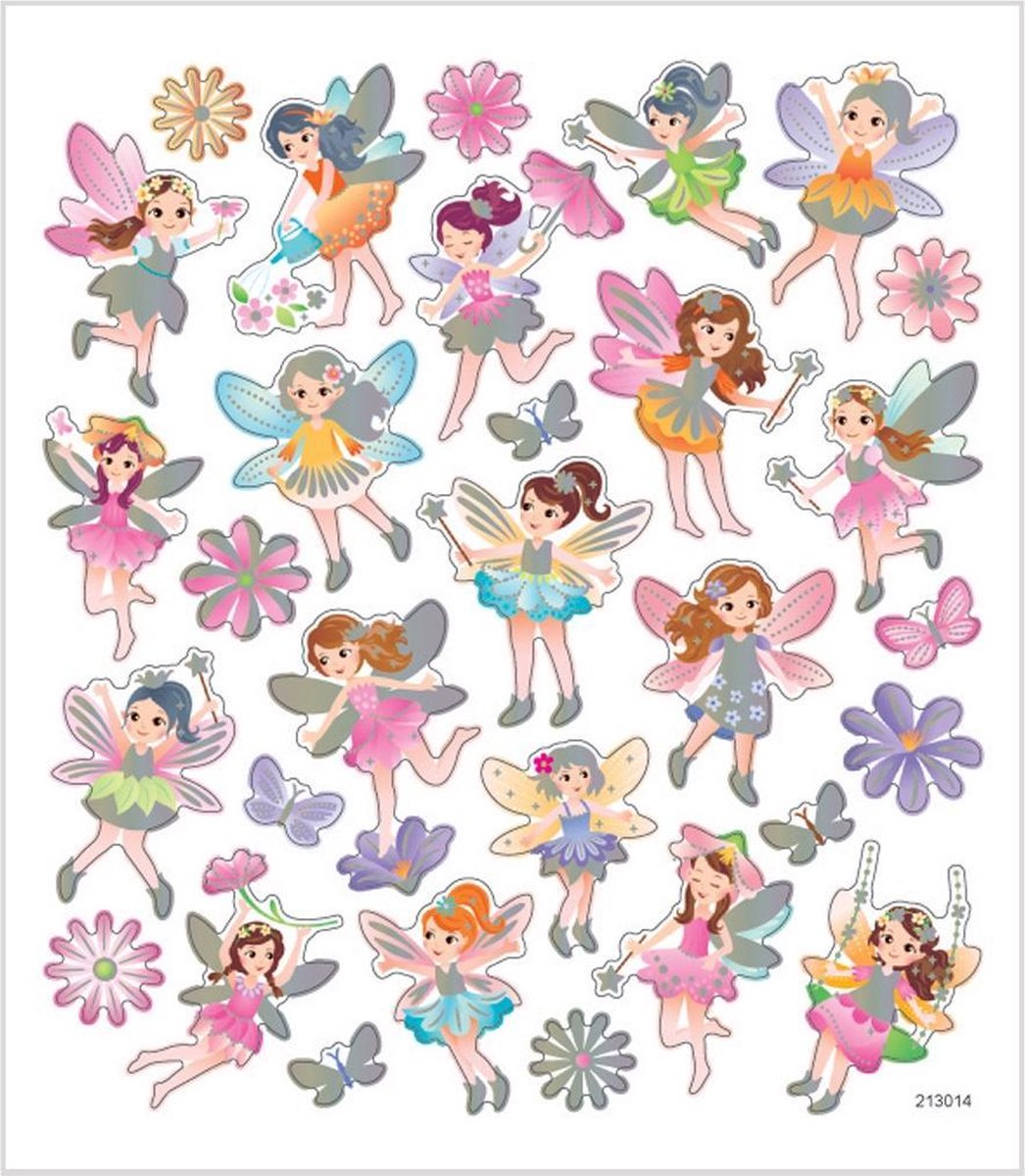 Creativ Company Stickers feëen - zelfklevende stickers - transparante plastic folie - met zilverfolie glitterlak details - geschikt voor kaarten knutselen - 15x16,5 cm - 1 set