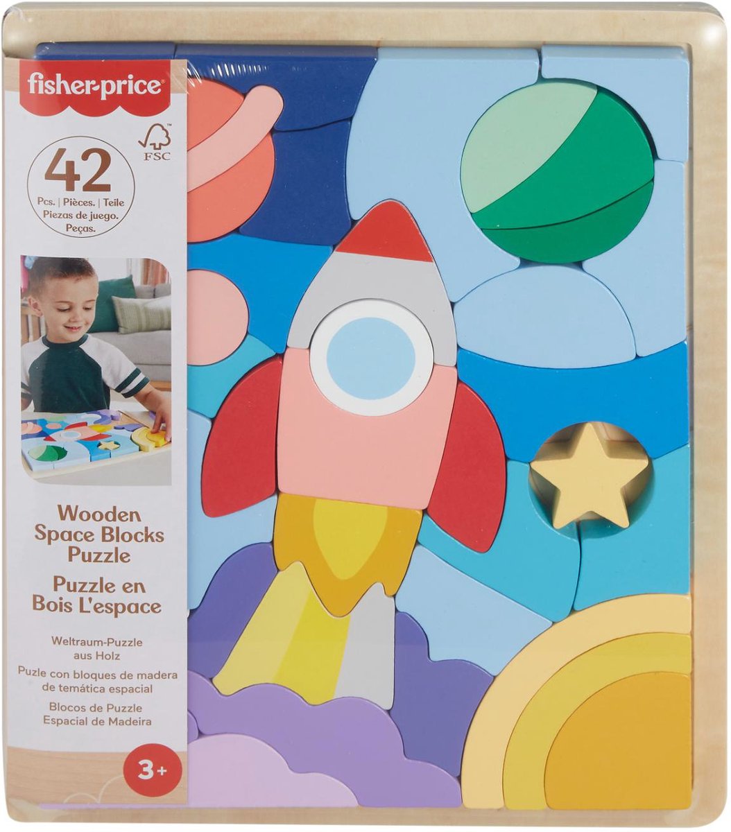 Fisher-Price houten ruimteblokkenpuzzel - vormenpuzzel
