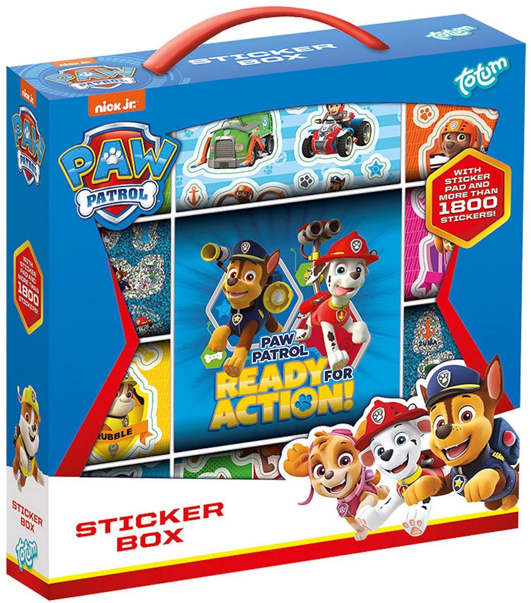 Totum Paw patrol stickers sticker box 500+ speelgoed junior vanaf 3 jaar - knutselen en stickeren - 12 rollen stickers inclusief plak- en tekenboekje - schoencadeau sint