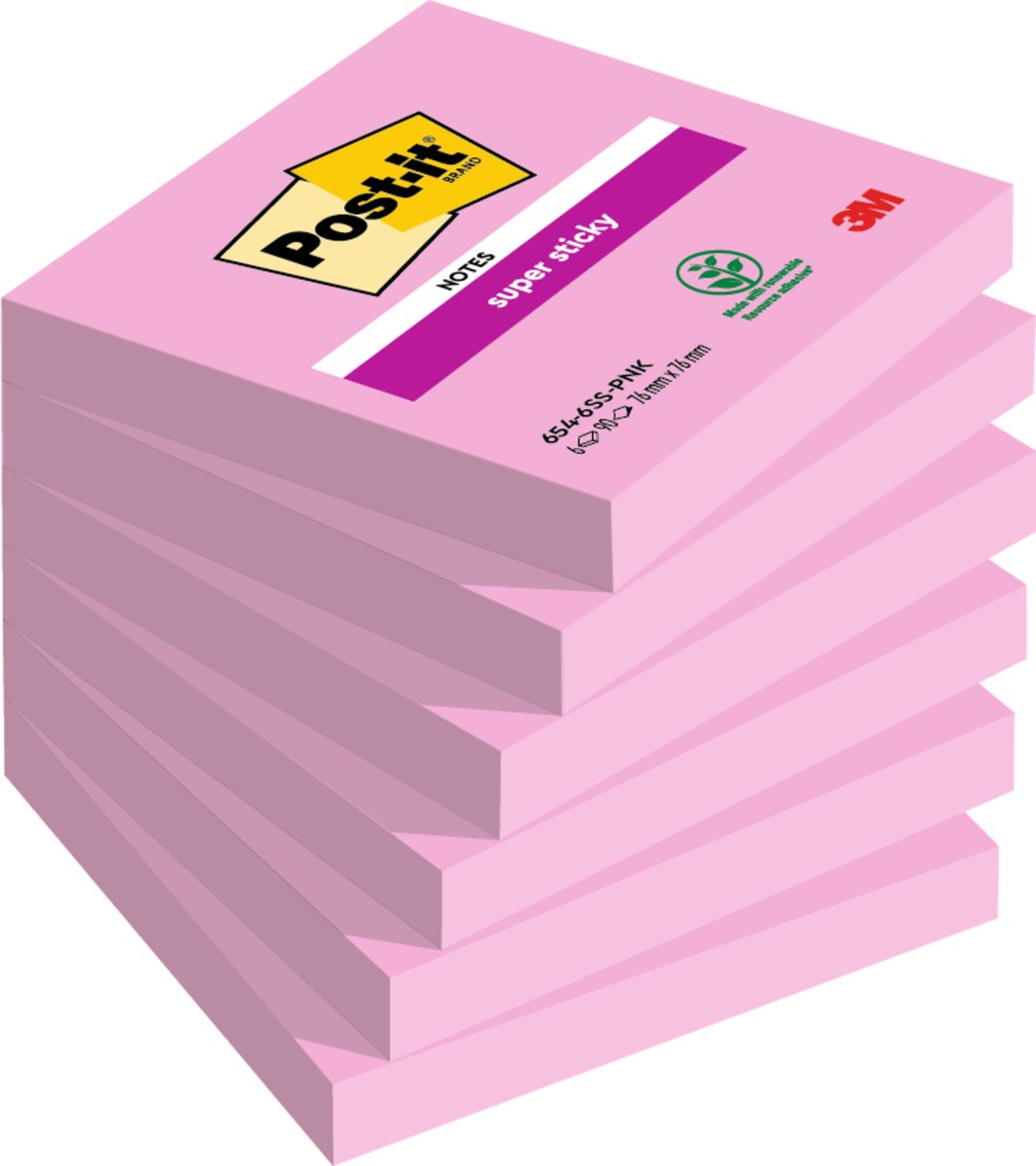 Post-it Memoblok 654 super sticky 76x76mm roze 90 vel