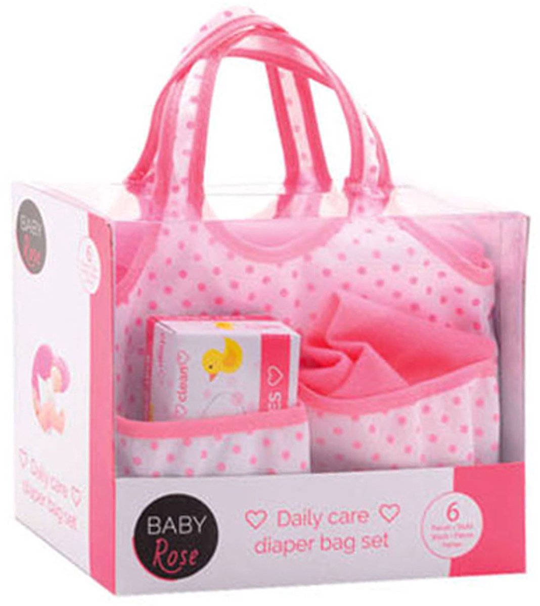 John Toys baby rose luiertas voor pop - met accessoires en verschoonkussen