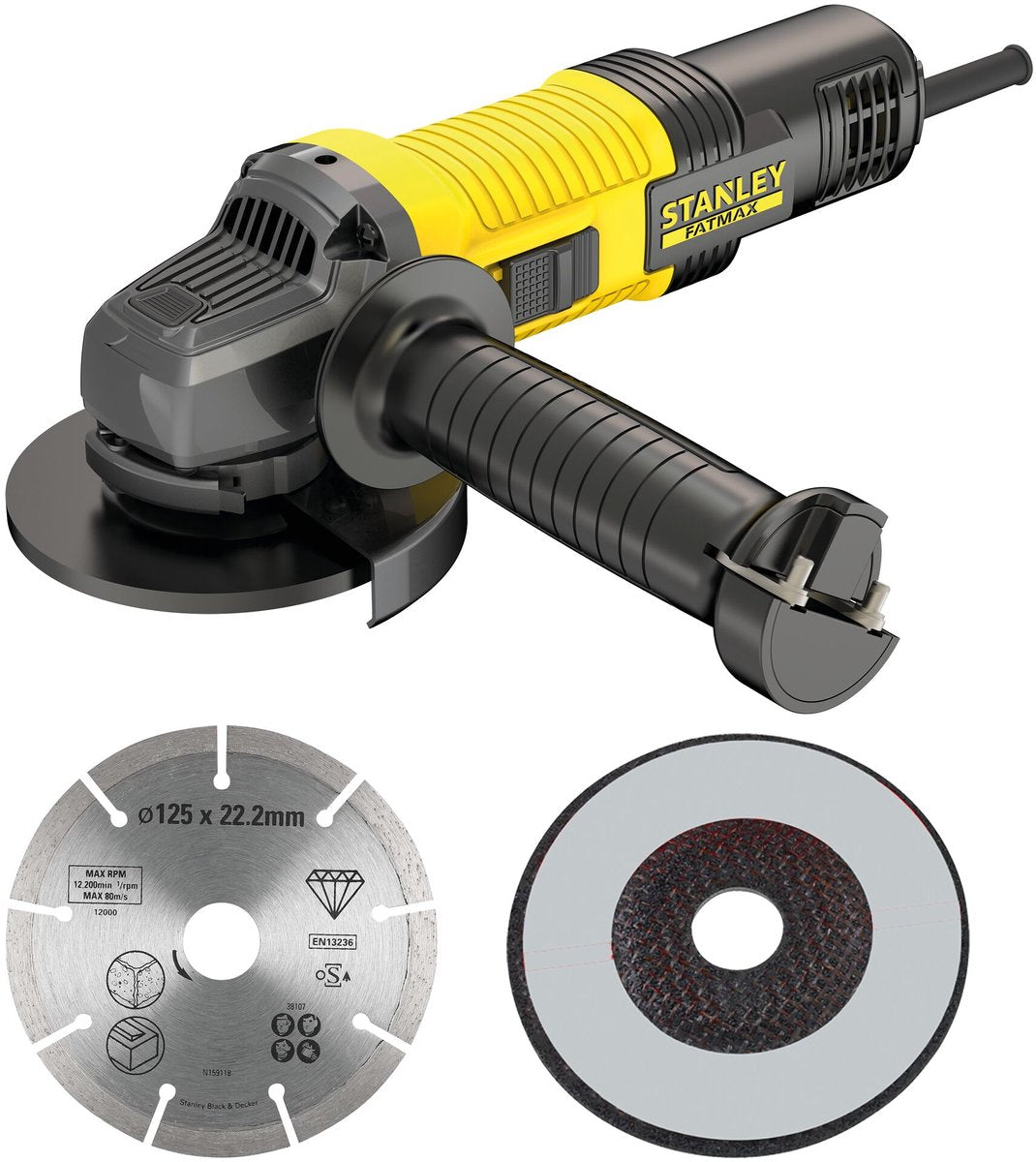 STANLEY fatmax 850w haakse slijper 125mm in koffer fmeg220k-qs