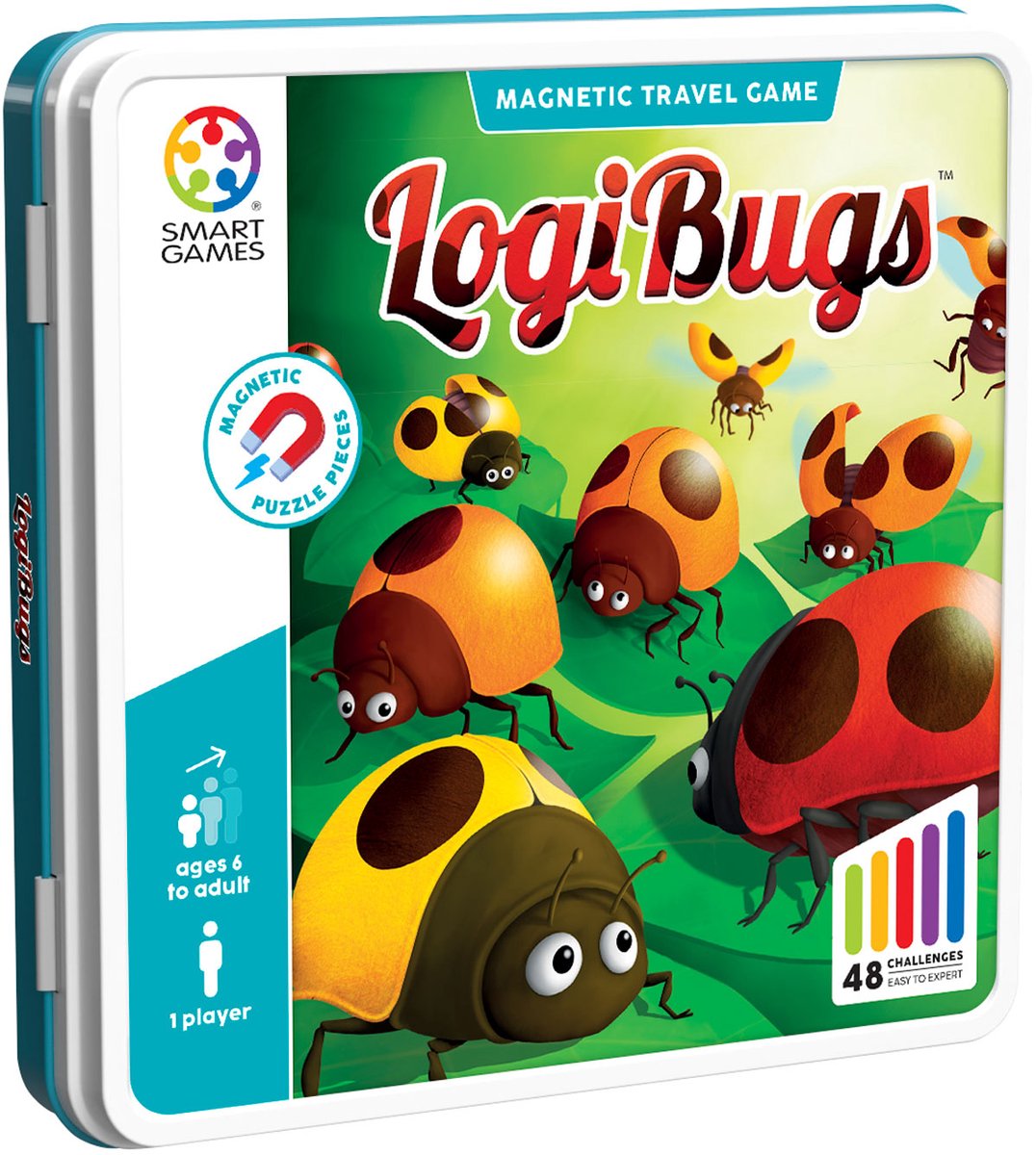 SmartGames logibugs - magnetisch logisch denkspel - 48 educatieve lieveheersbeestjes uitdagingen - compact reisspel solospel - vanaf 6 jaar
