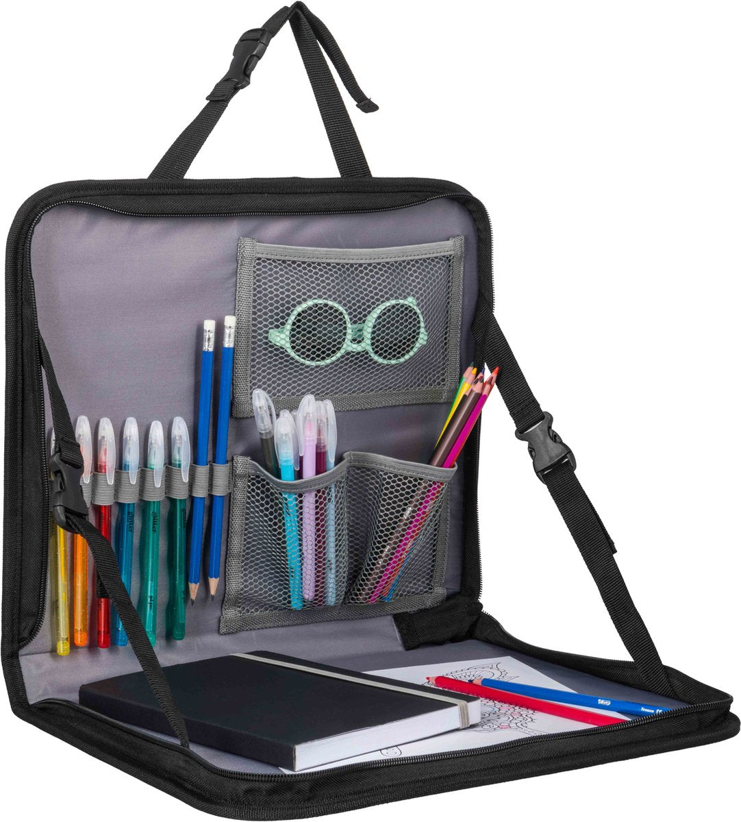 Dooky® Dooky - autostoel backseat travel tray - grijs - tablet houder - opvouwbaar - geïntegreerd tafeltje met verstelbare hoek en opstaand randje