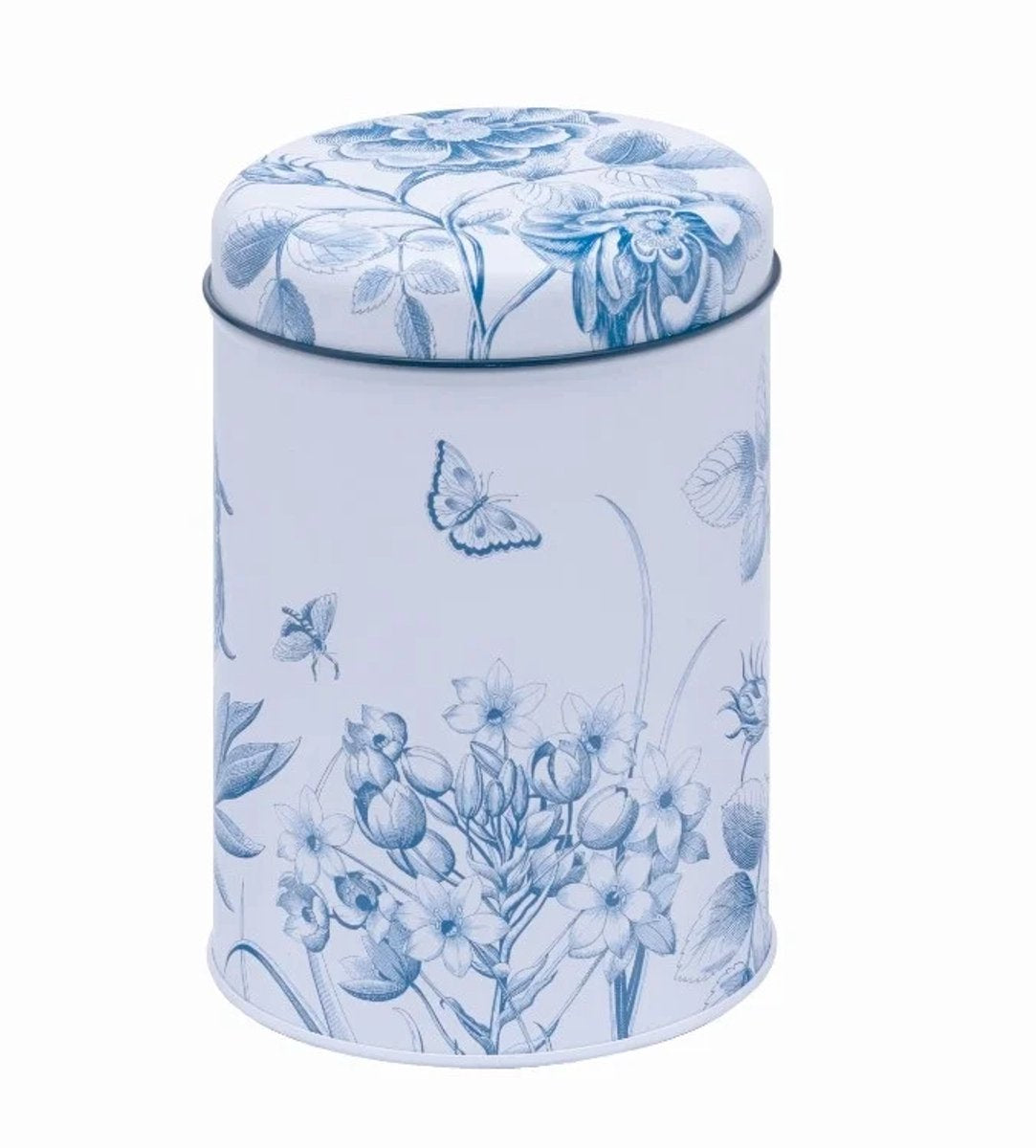 MEA Blikken set in doos (3) bloemen, blauw wit ø10,6x15cm