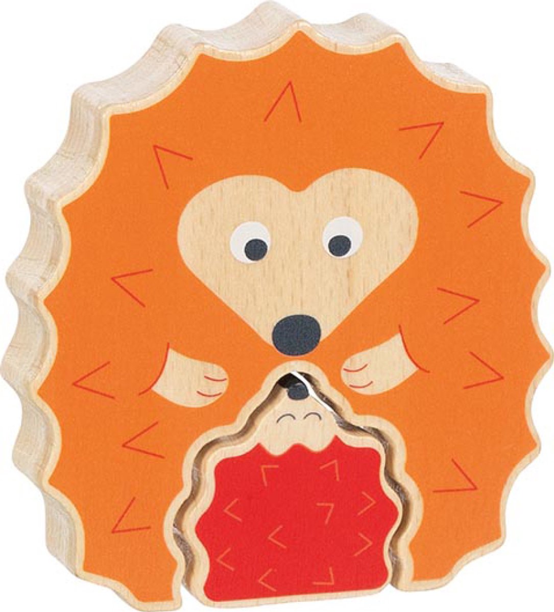 Goki Puzzel: egel 10x2,1x11cm, stand-up puzzel, 2-delig, hout, 1+