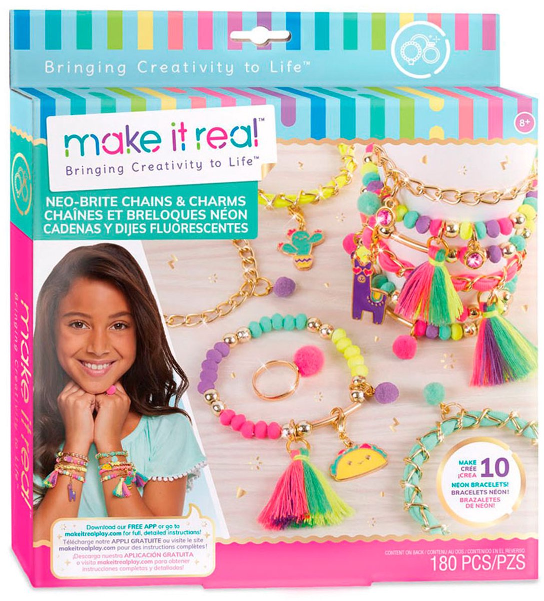 Make It Real - neon armbanden met bedeltjes maken - maak 10 armbanden en een ring