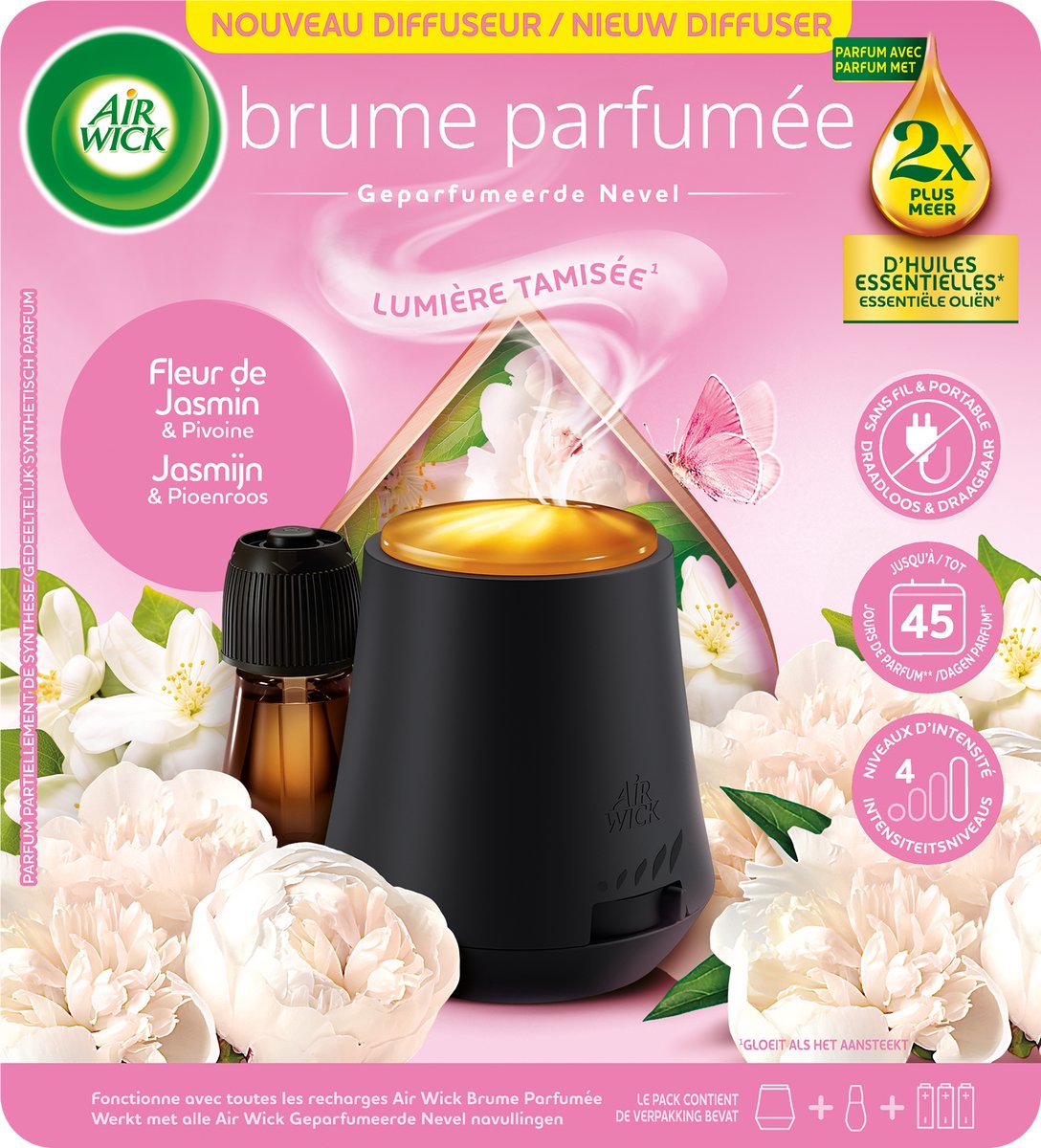 Air Wick essential mist automatische luchtverfrisser jasmijn pioenroos - starter kit