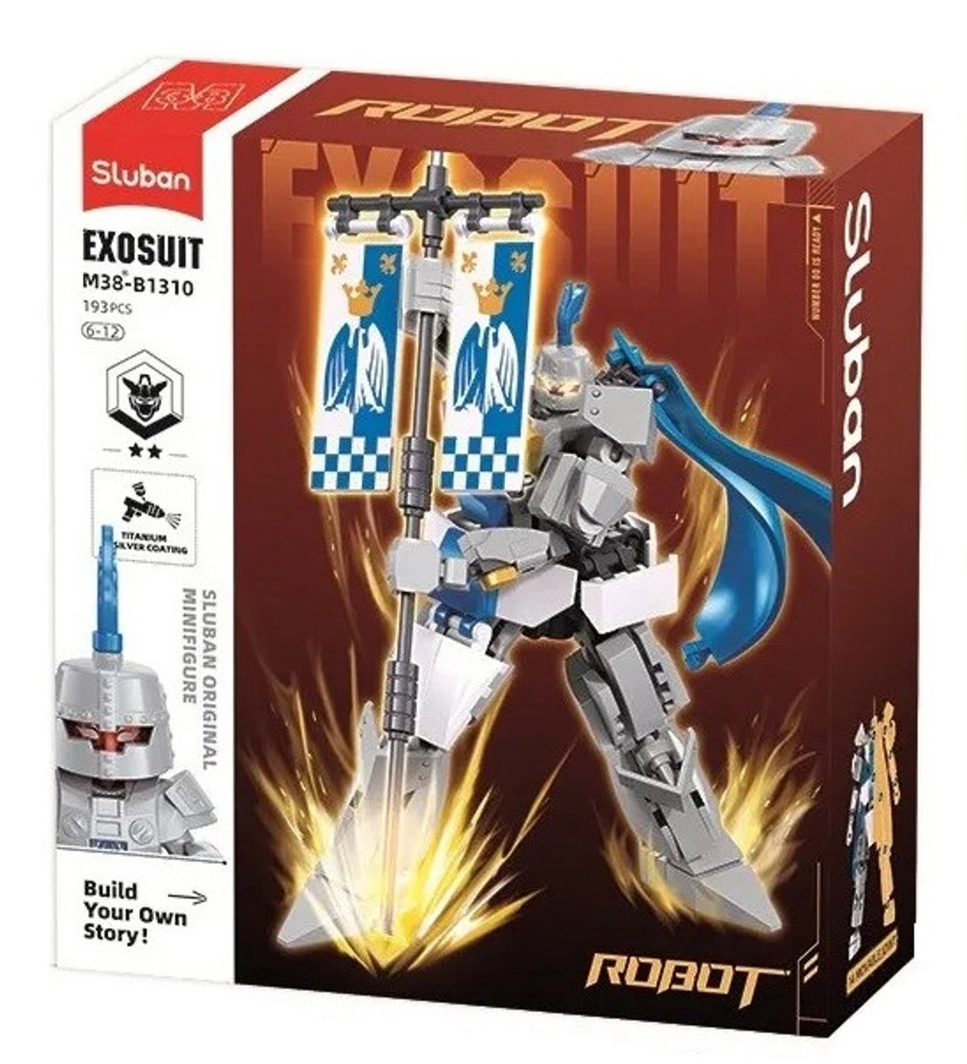 Sluban exosuit ridder blauw bouwspeelgoed actiefiguur – constructiespeelgoed – bouwset met 193 bouwstenen – m38-b1310 – vanaf 6 jaar