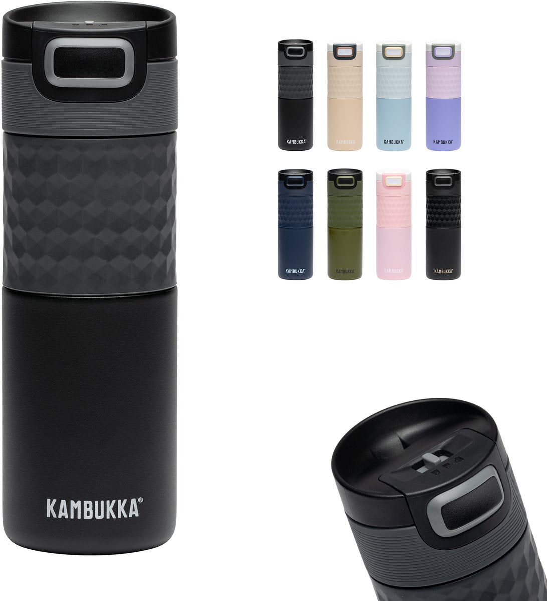 Kambukka etna grip thermosbeker 500 ml - makkelijk reinigen - lekvrije koffiebeker - black steel