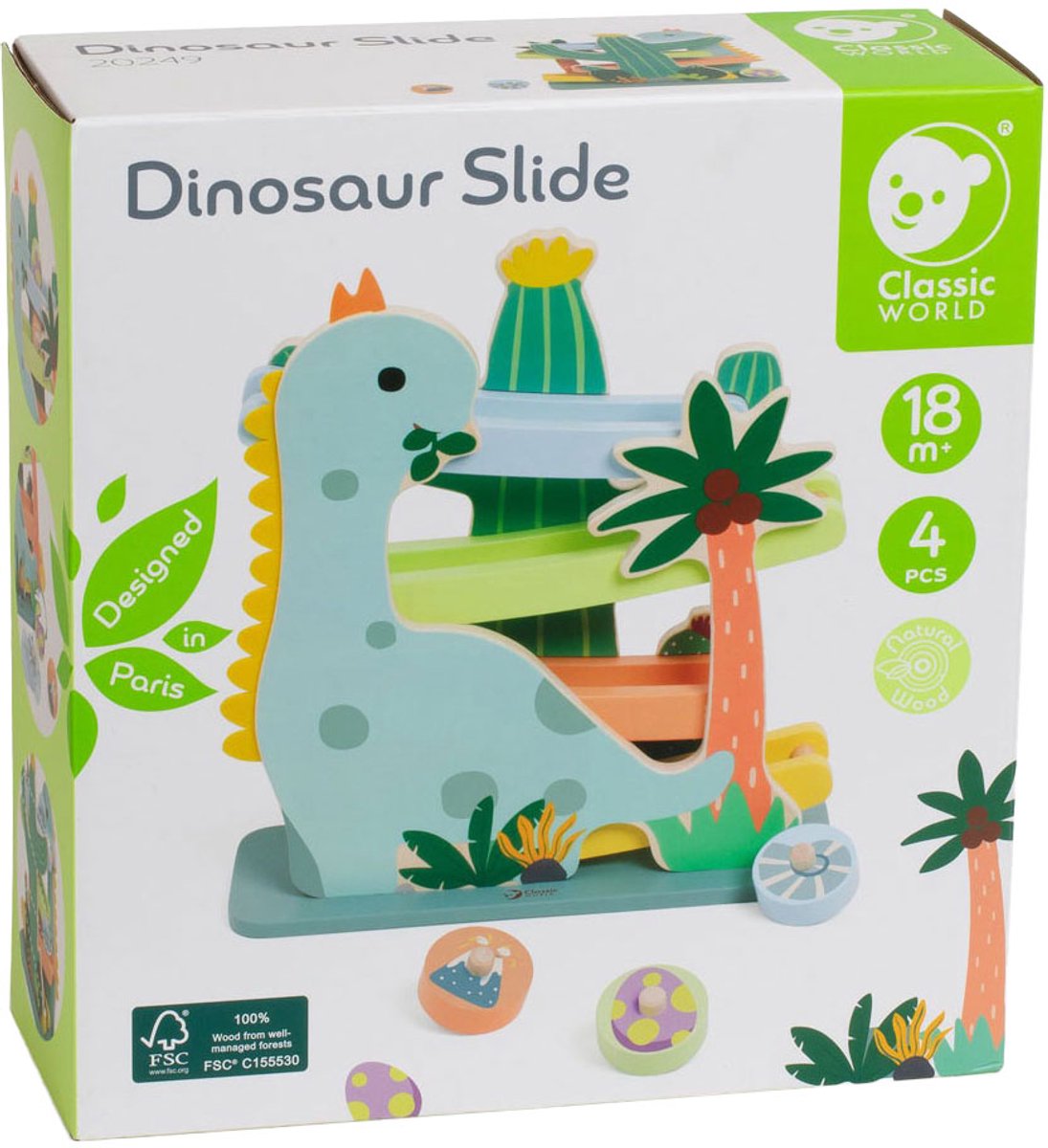 Classic World houten ballenbaan dinosaurus - educatief speelgoed 4-delig.