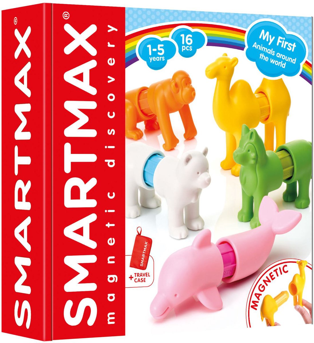 SmartMax my first animals around the world - magnetische werelddieren - 18-delige bouwset - educatief speelgoed voor peuters - vanaf 1 jaar