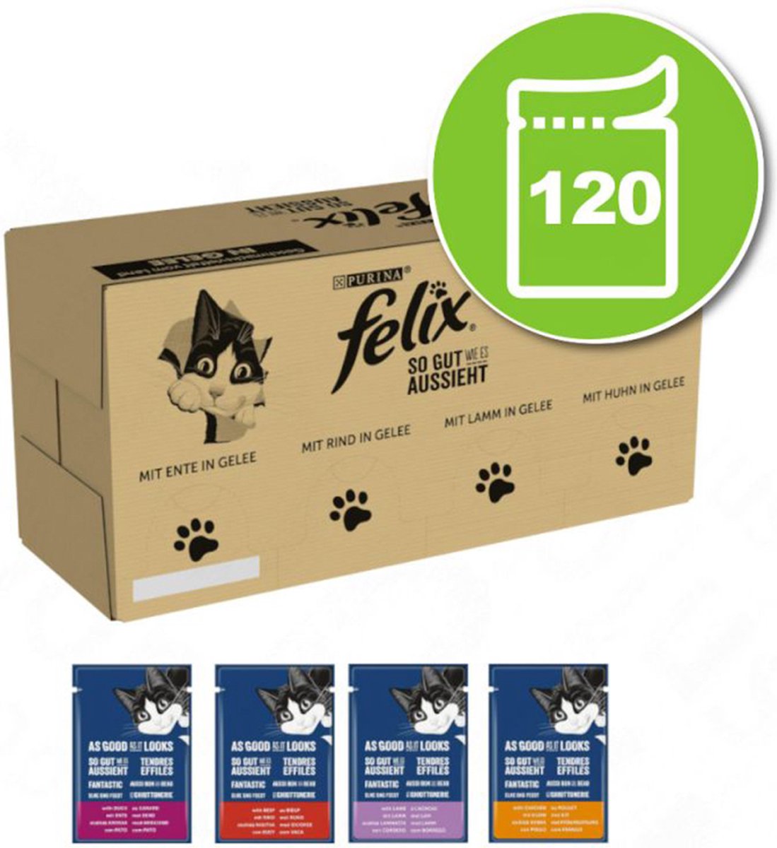 FELIX Zo Felix kattenvoer nat in gelei - variëteiten mix - voordeelverpakking van 120 (120 x 85 g) merk - felix