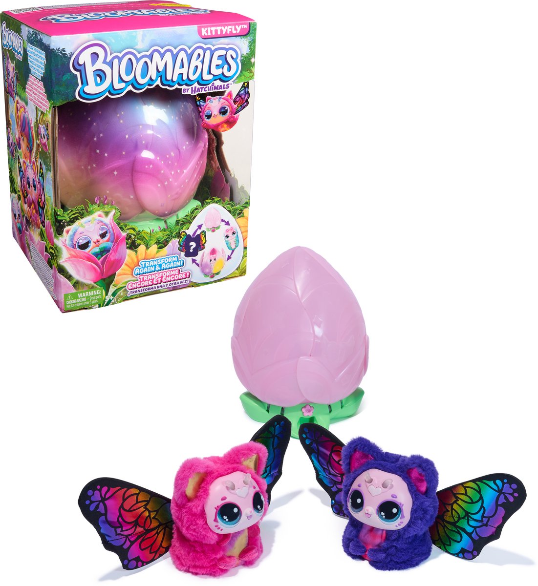 Hatchimals Bloomables - kittyfly - interactief speelgoed en bloem met herhaalbare onthulling en transformatie, meer dan 100 geluiden en reacties (stijlen variëren)