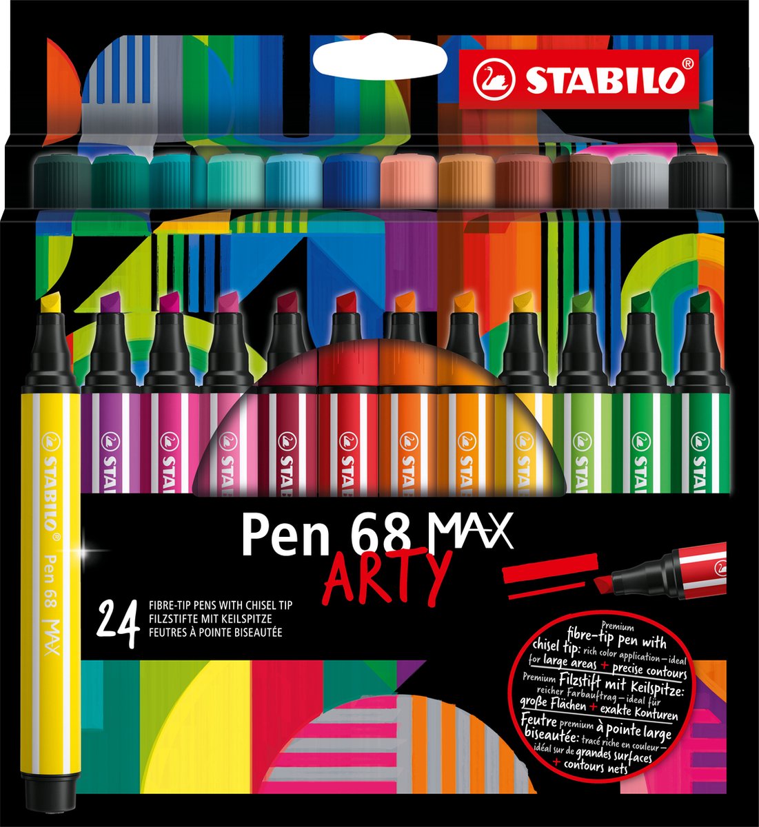 STABILO pen 68 max arty - viltstift met dikke beitelpunt - set 24 stuks