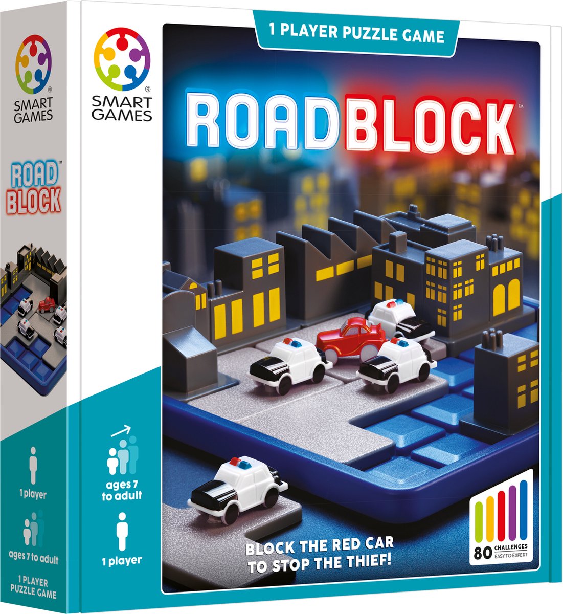 SmartGames roadblock - logisch denkspel - 80 educatieve politie boef uitdagingen - ruimtelijke breinbreker solospel - vanaf 7 jaar