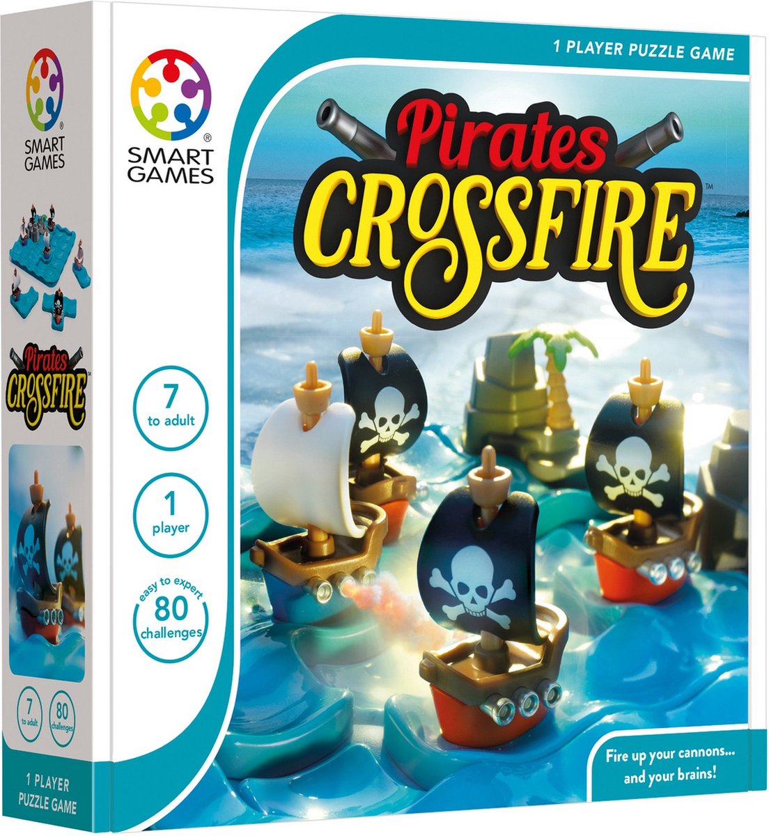 SmartGames pirates crossfire - logisch denkspel - 80 educatieve zeeslaguitdagingen - tactisch solospel - vanaf 7 jaar
