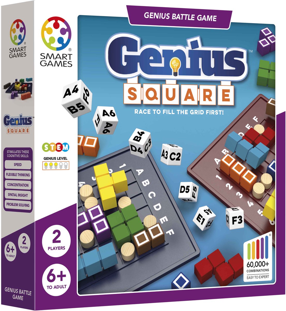 SmartGames genius square - snel strategisch denkspel - meer dan 62.000 puzzelcombinaties - solospel 2 spelers - vanaf 6 jaar