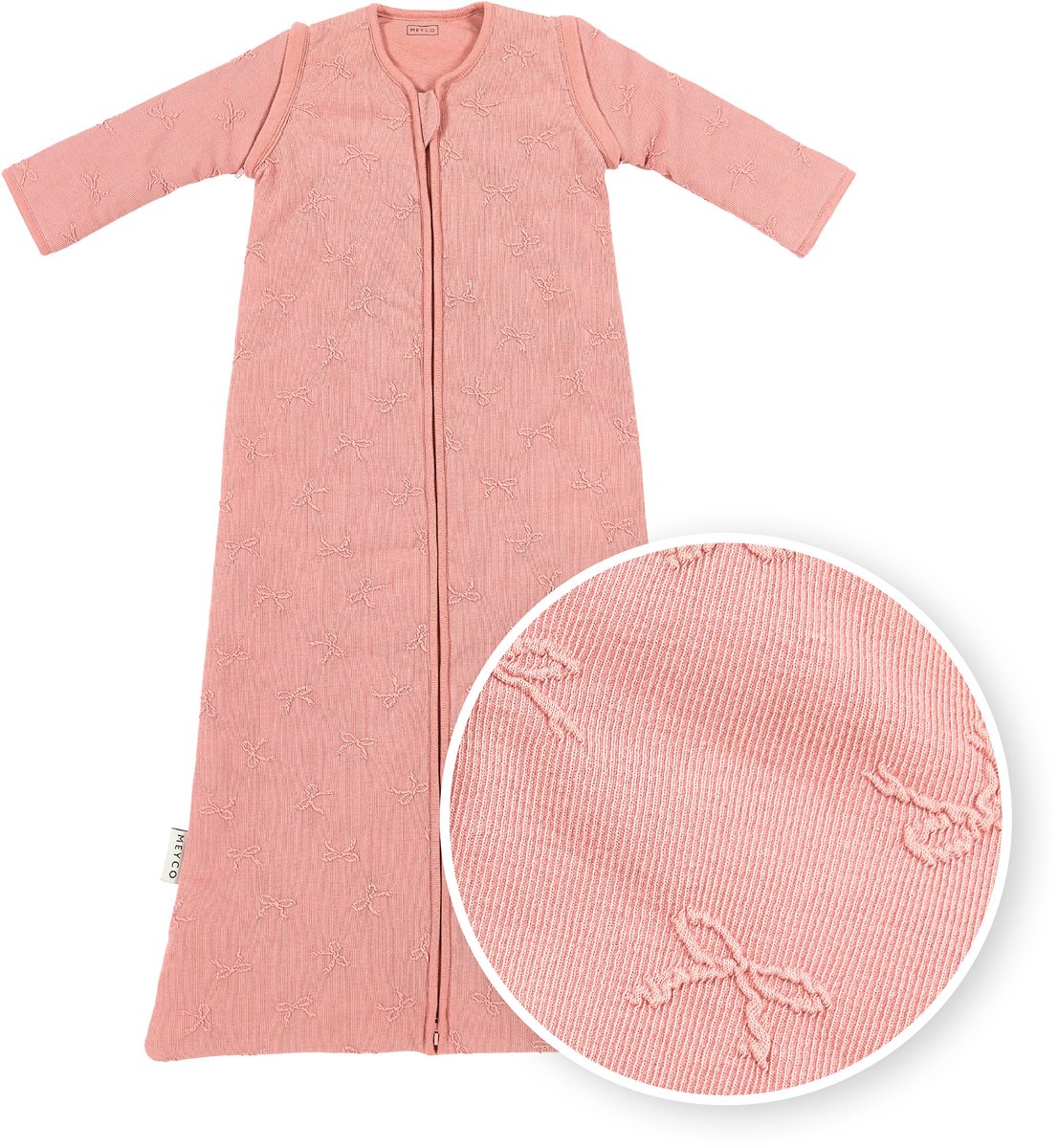 Meyco baby studio collection bow baby slaapzak met afritsbare mouwen - rose - 90cm - 2.5 tog