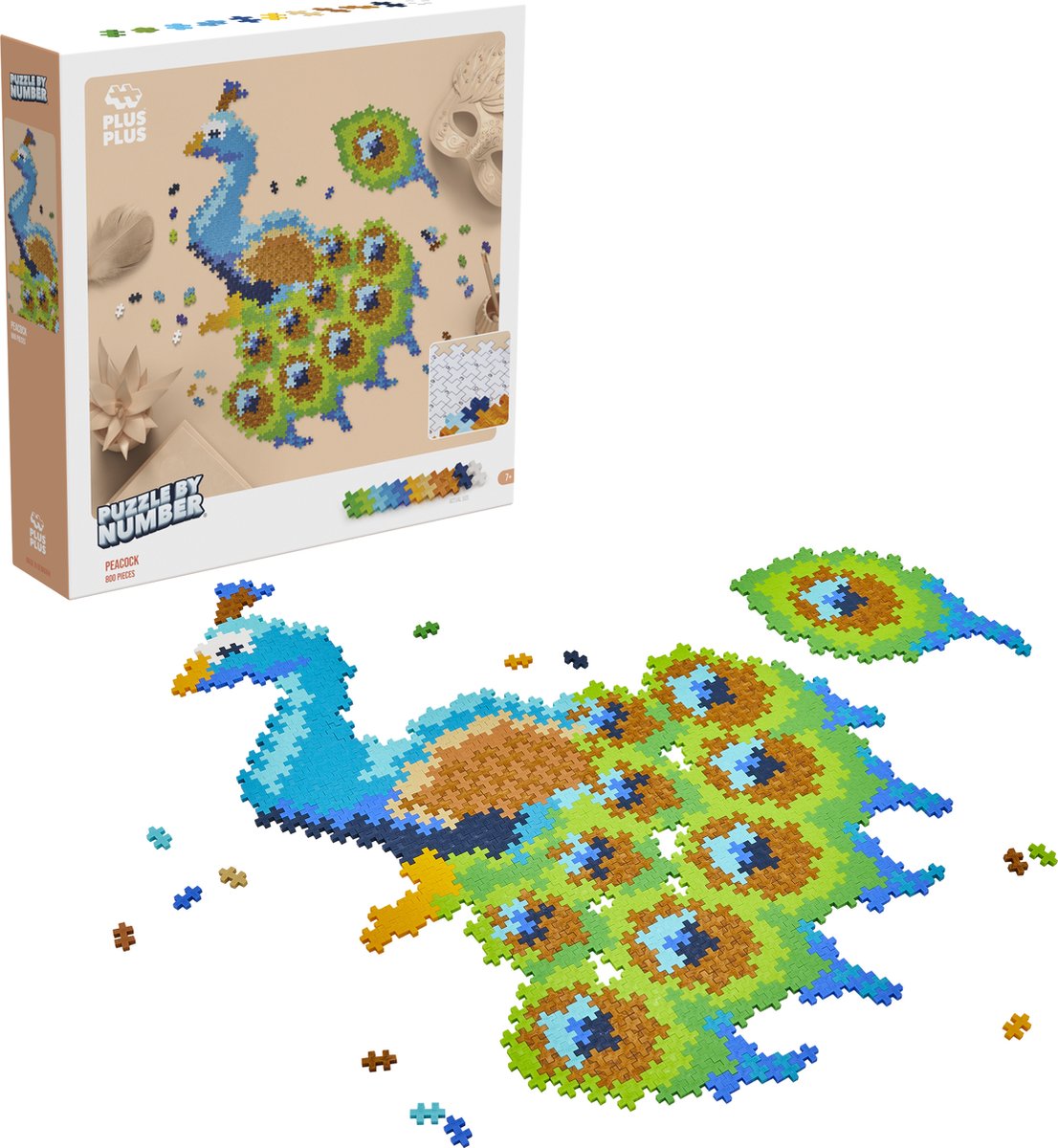 Plus-Plus puzzle by number pauw 800 stukjes - 3931 - puzzel en bouwspeelgoed in één - vanaf 7 jaar