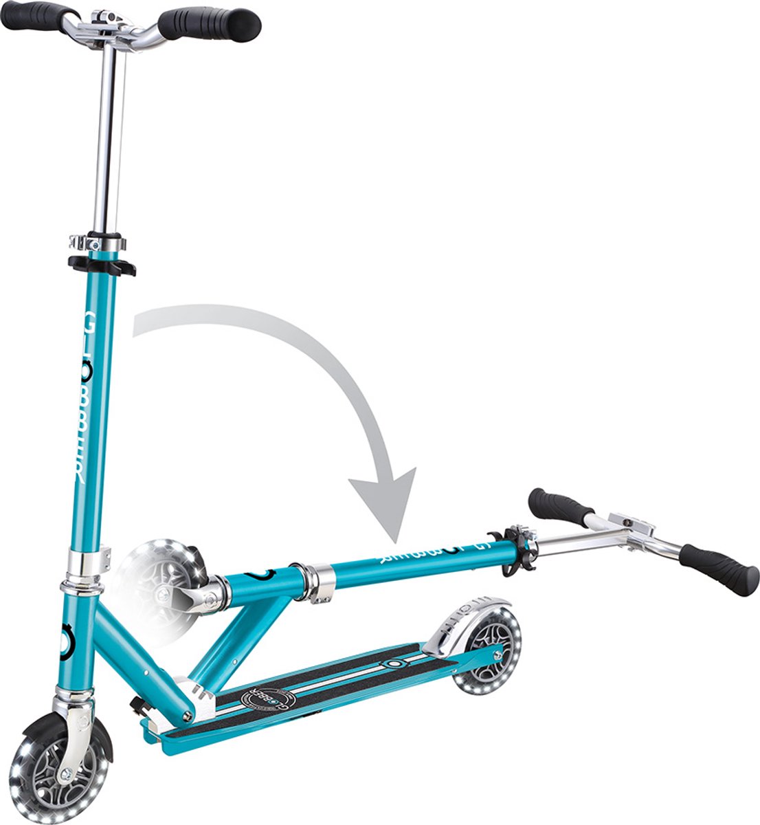 Globber Kinderstep - flow - blauw chrome - lichtgevende wielen - vouwbaar - vanaf 5 jaar
