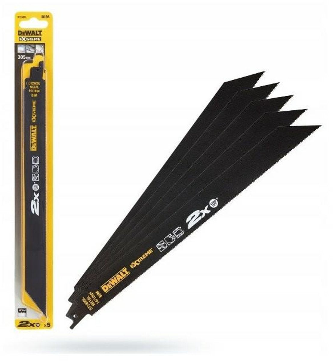 DeWalt dt2409l-qz reciprozaagbladen voor metaal - 305 mm - 14 18 tpi - bi-metaal - 2x long life - set van 5 stuks