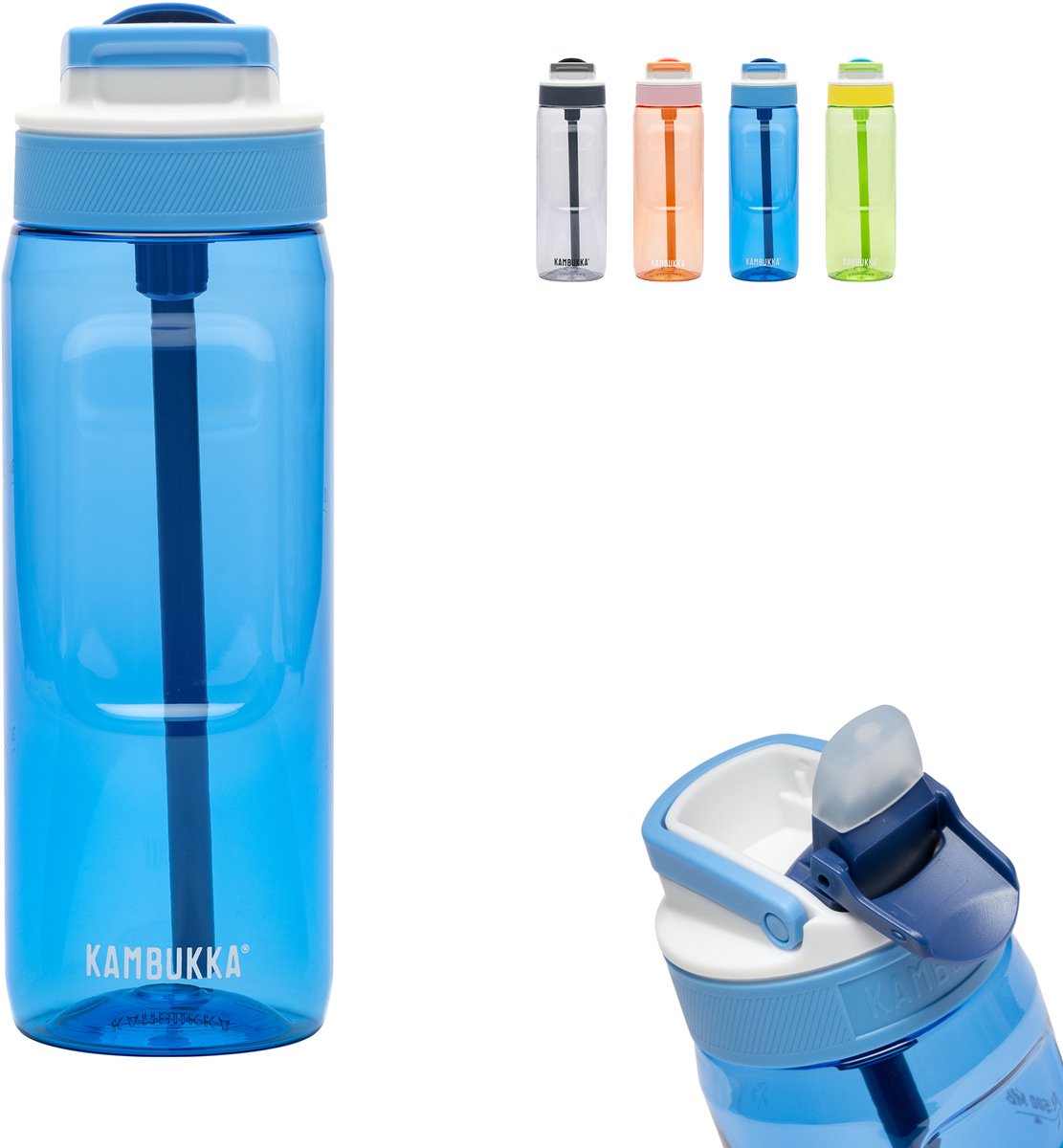 Kambukka Lagoon waterfles 750ml - crisp blue met geïntegreerd rietje