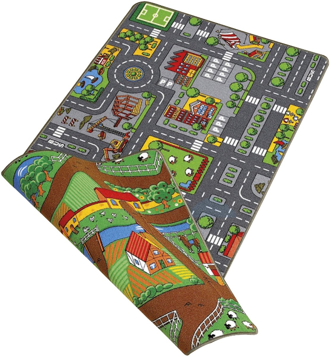 Paradiso Toys Speelkleed duoplay omkeerbaar stad en boerderij, 67x100cm