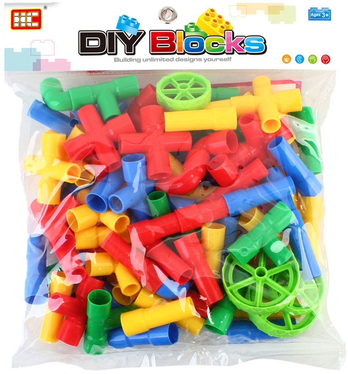 Lobbes Speelgoed BV Lobbes bouwset speelgoed bouwbuisjes wielen 72-delig creatief.