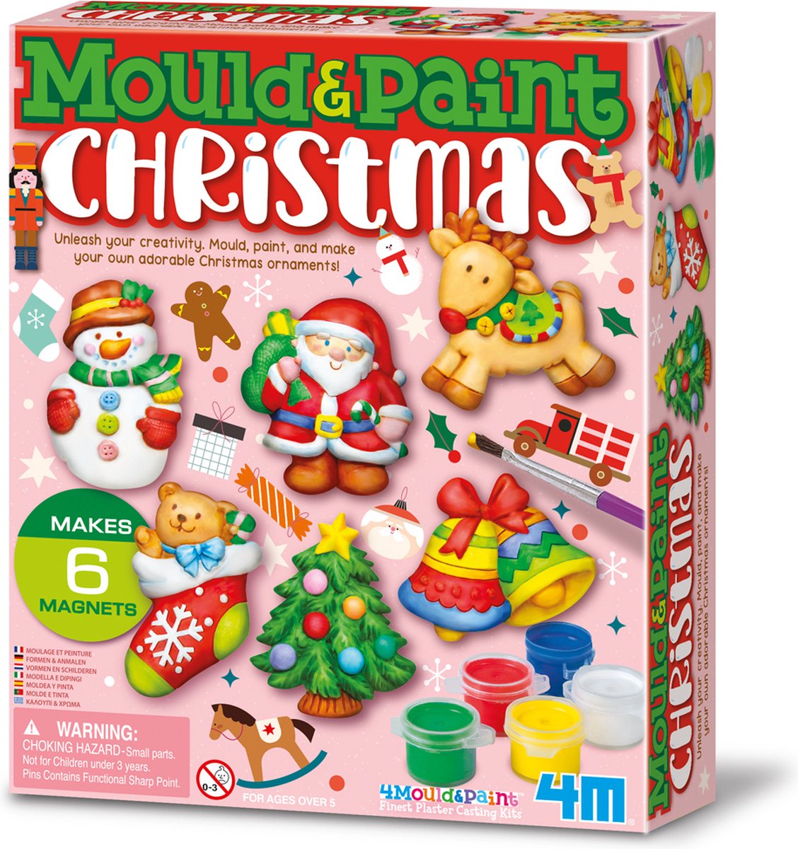 4M knutselen - giet en verf - kerstmis - creatief speelgoed - 6 magneten - hobbypakket - 5+