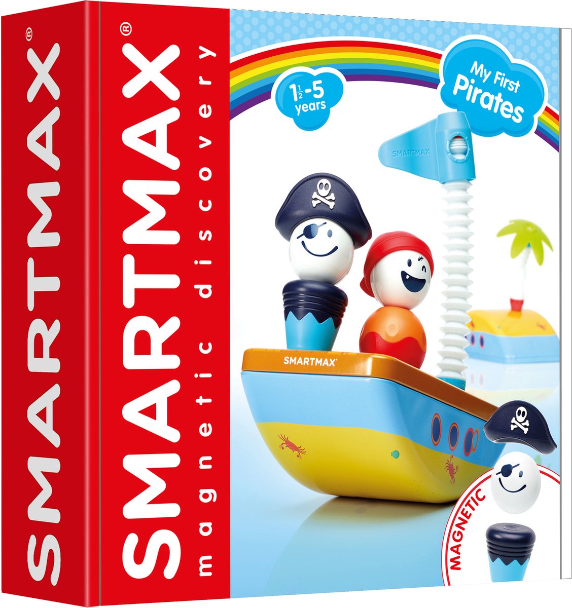 SmartMax my first pirates - magnetische piratenset - bouwset in metalen opbergkoffer - educatief speelgoed voor peuters - vanaf 1 jaar
