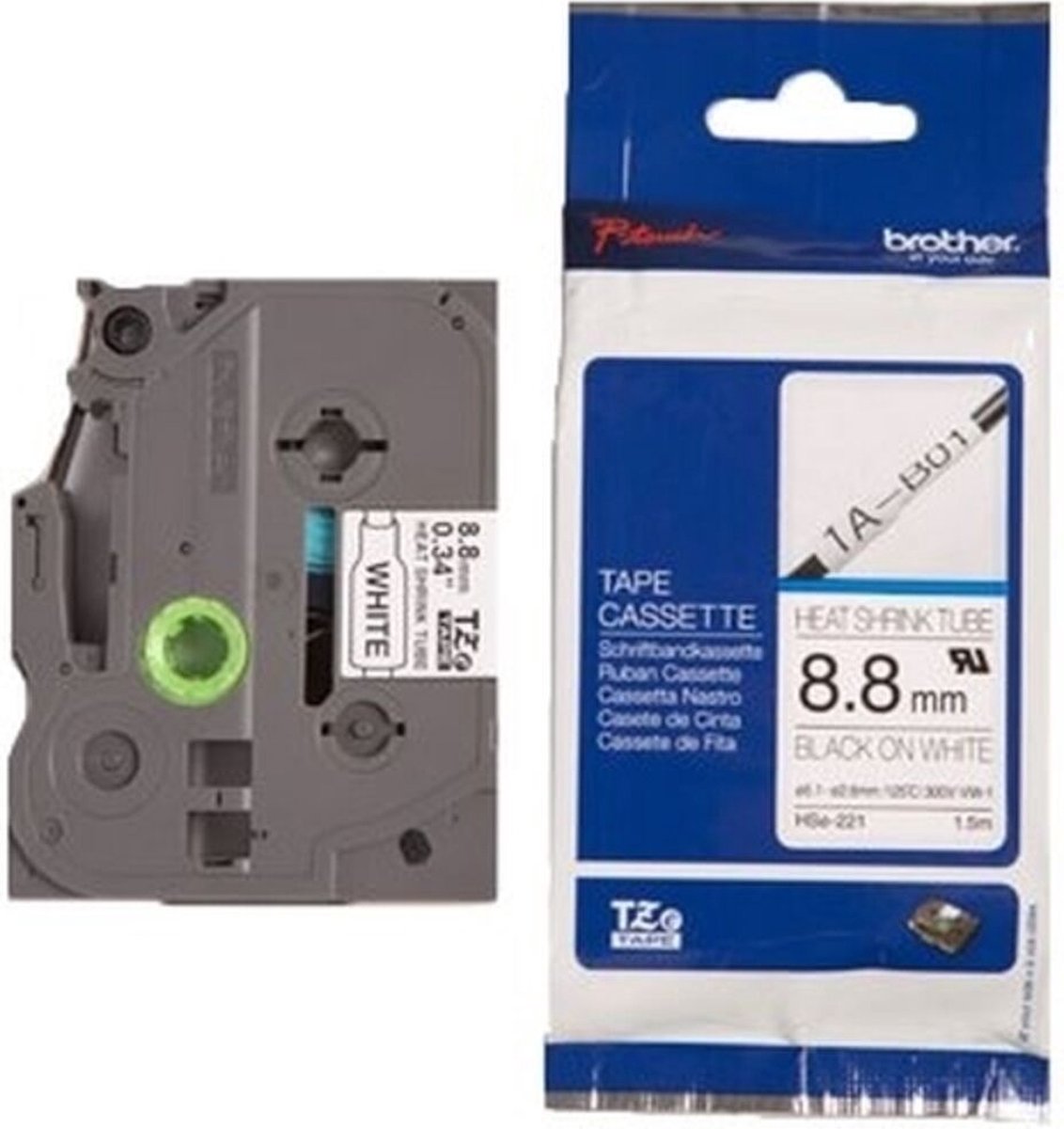 Brother Labeltape krimpkous hse hse221e tapekleur: wit tekstkleur:zwart 9.0 mm 1.5 m
